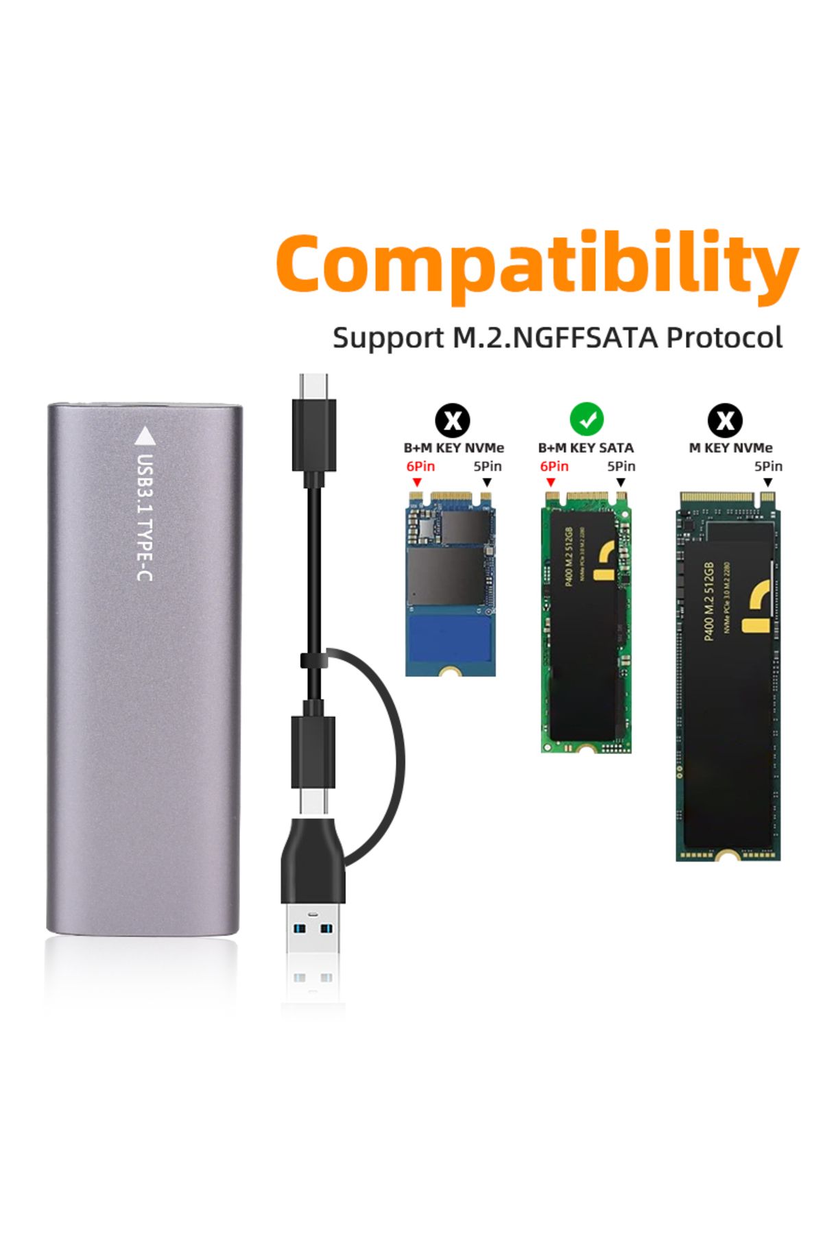 MayAug-M2 NVMe SSD Case 10Gbps HDD Box M.2 NVME NGFF To USB 3.1 External SSD Enclosure Type-A to Type-C ... 8