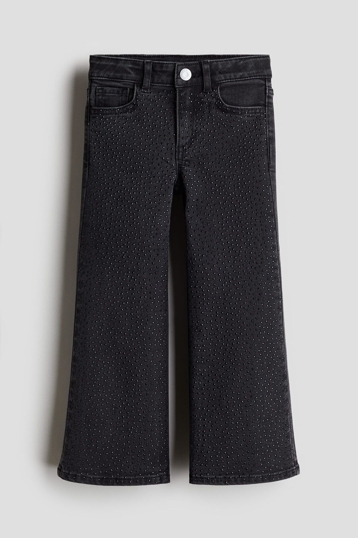 Suni Elmas İşlemeli Wide Leg Jeans