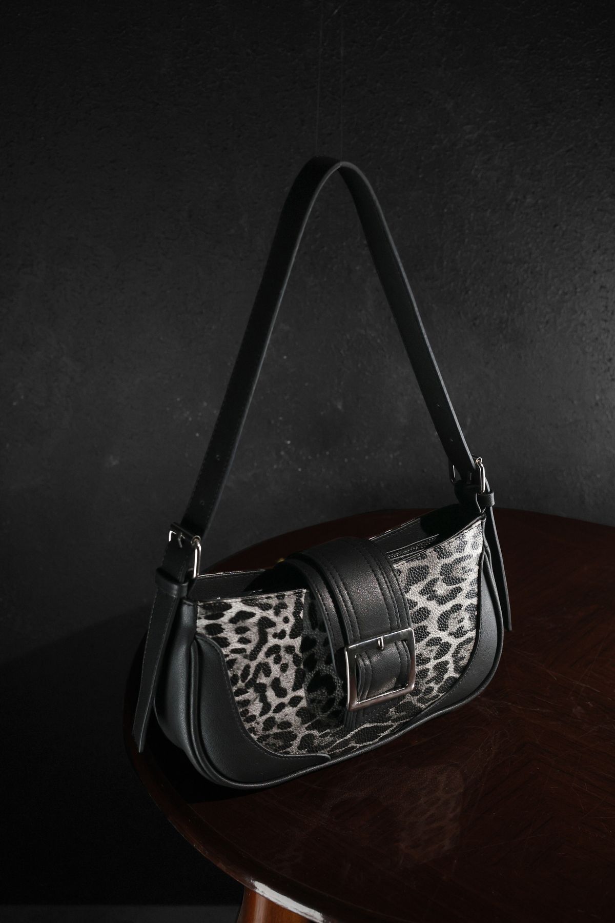 Rimense-Women's Black Leopard Pattern Hand and Shoulder Bag 3