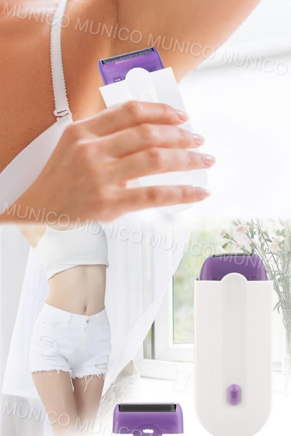 Munico Bikini Koltuk Altı Tıraş Şarjlı Kablosuz Epilatör Unisex Özel Bölge Makinesi Temizlik Seti Pratik