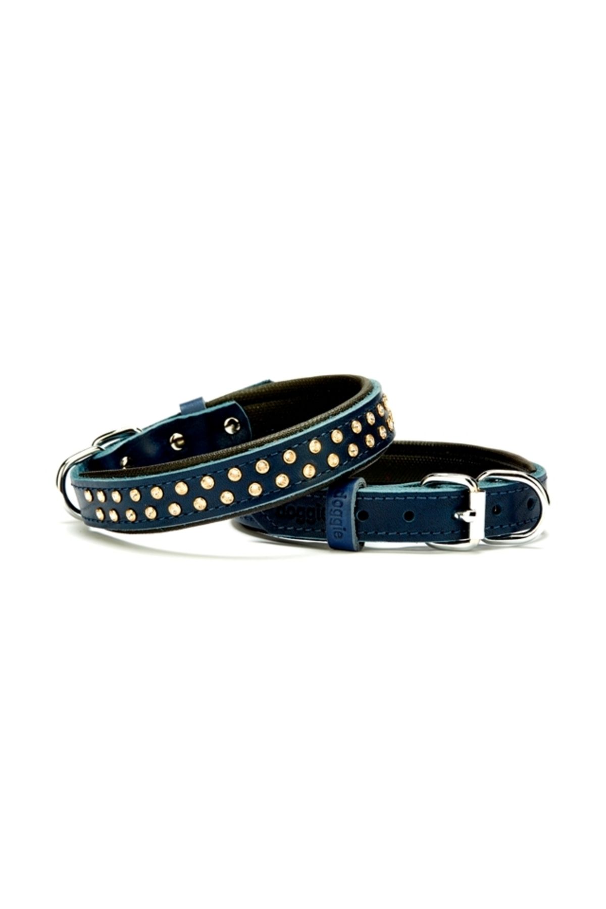 BilfolD Konforlu Deri Kristal Taşlı Köpek Boyun Tasması 2 x 28-34 cm Mavi