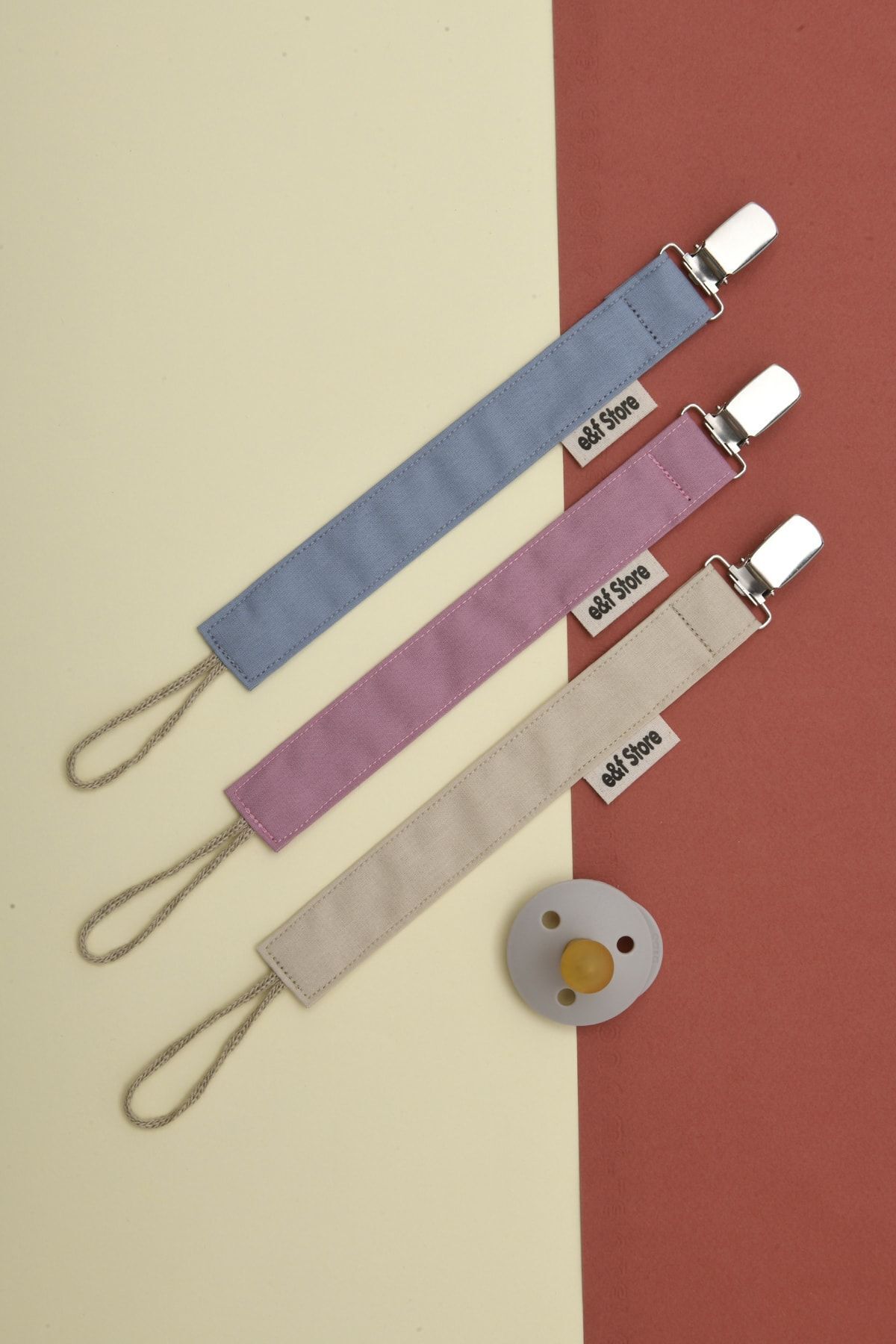 e&f Store Sertifikalı Pamuklu Emzik Askısı - Açık Indigo Mavi - Bebek Emzik Zinciri fotoğrafı 6 (önizleme)