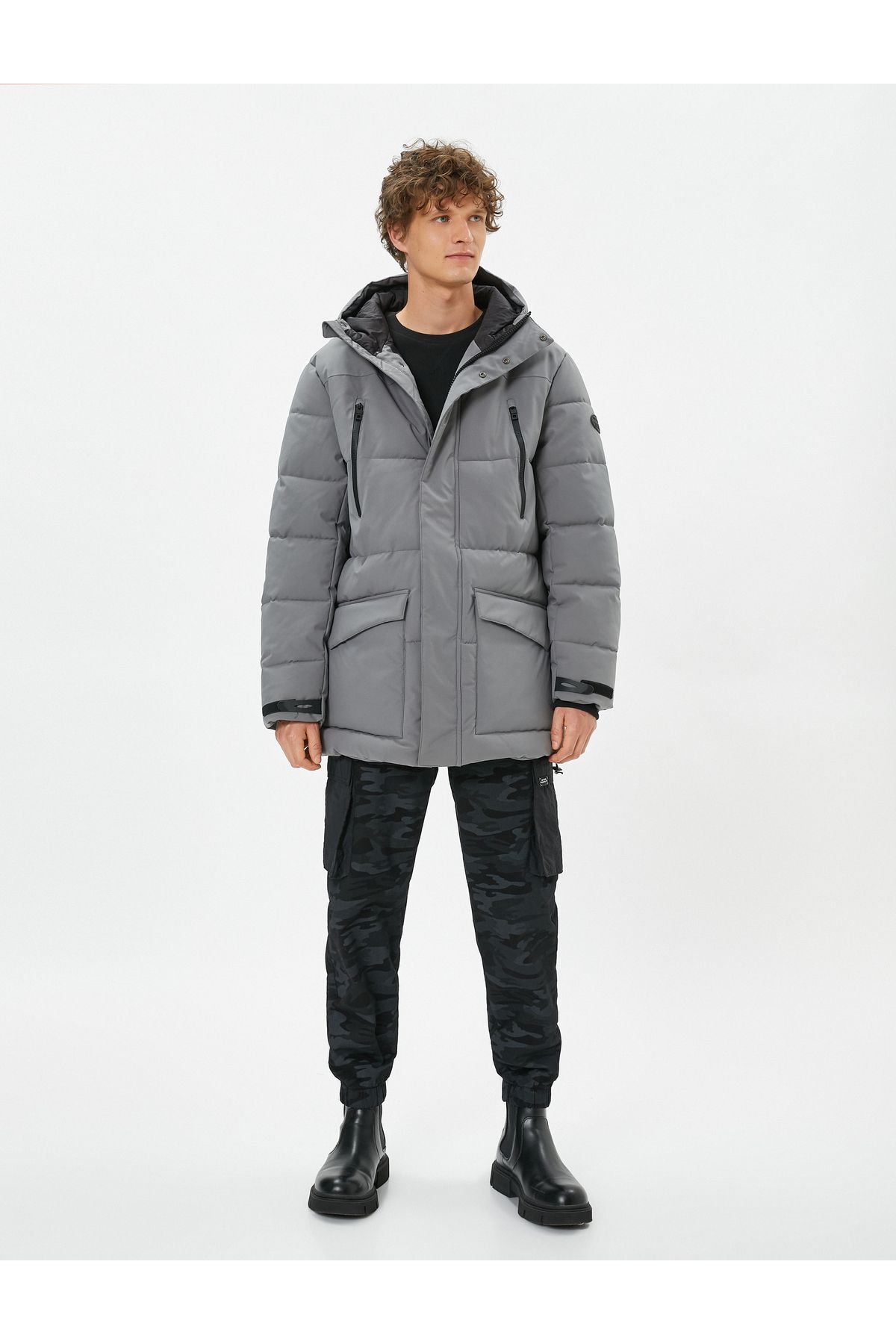 Koton-Hooded Puffer Jacket with Zipper and Pocket Detail and Snap Buttons 3