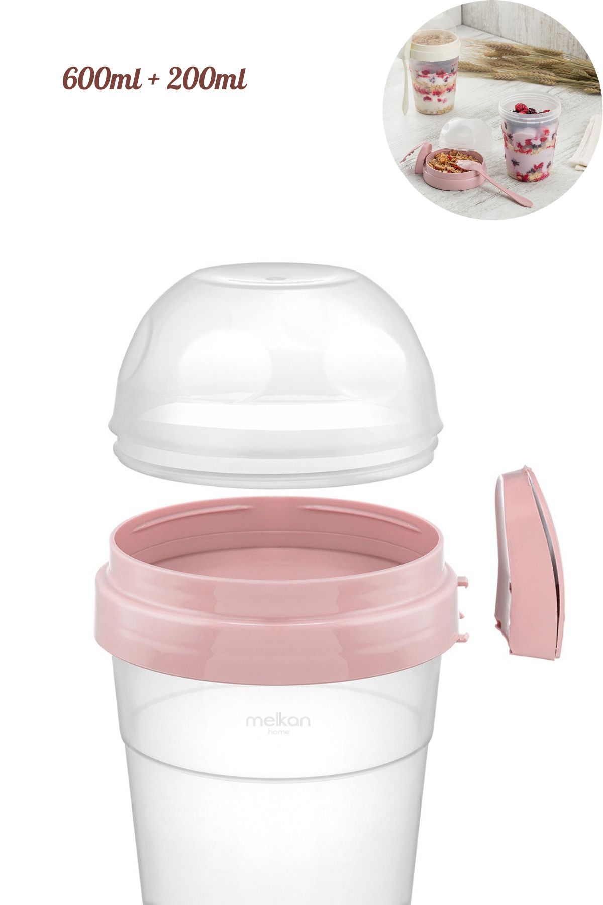 Melkan Home-Portable Yogurt Container with Spoon - 600 ml + 200 ml Storage Container - Practical Portable Nutrition Container 4