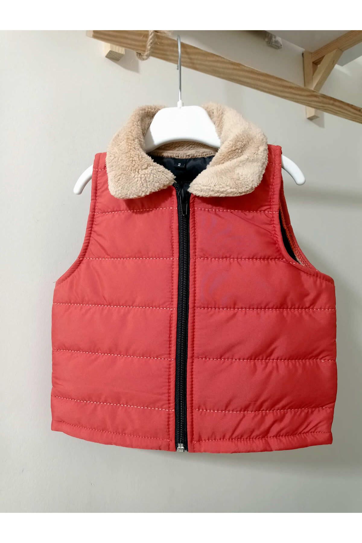 krm kerem bebe-Children's Inflatable Vest with Fur Collar Detail 1