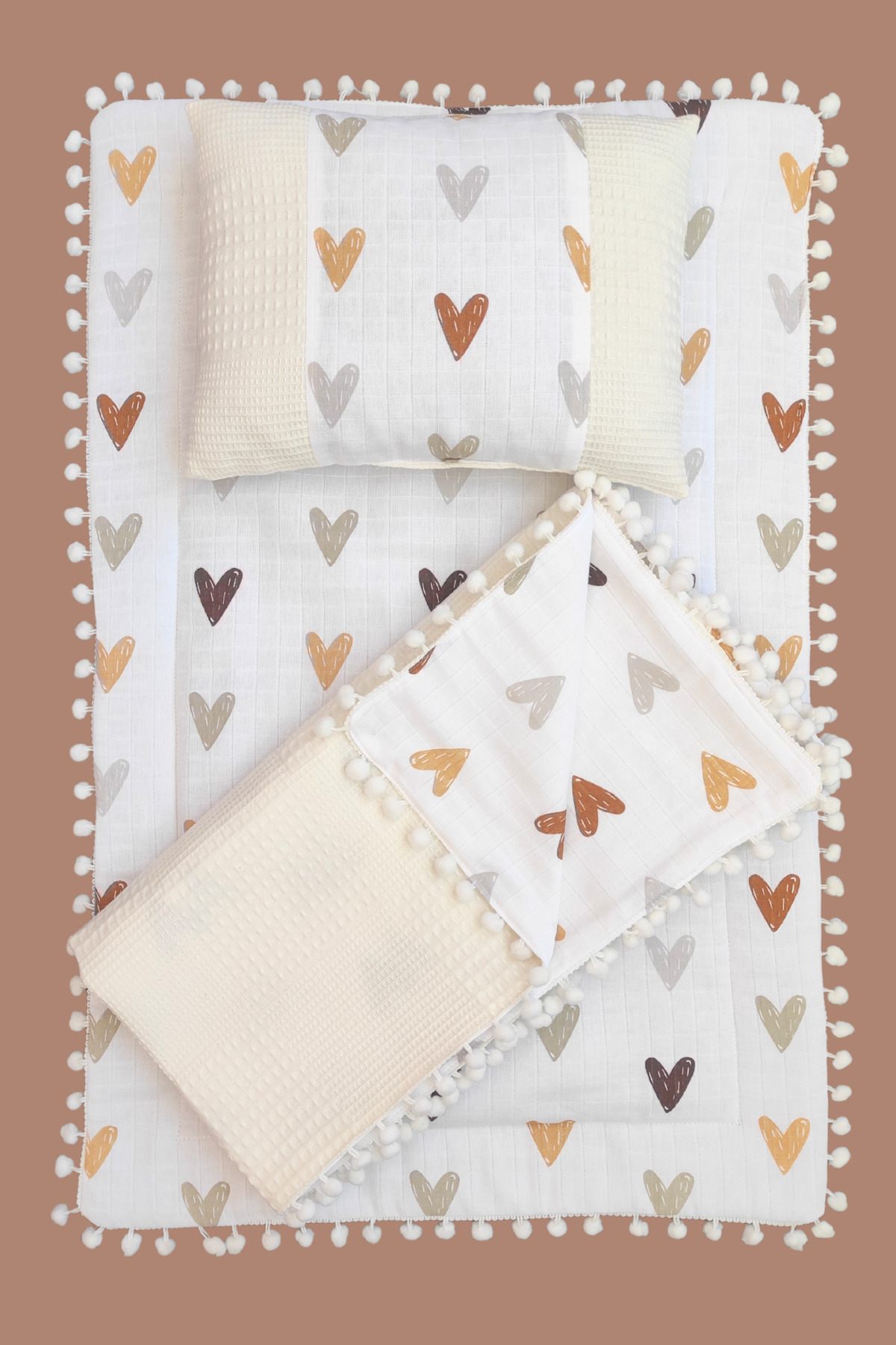 Baby Diaper Set, Blanket, Cushion, Baby Pillow, Muslin and Waffle Pique Fabric