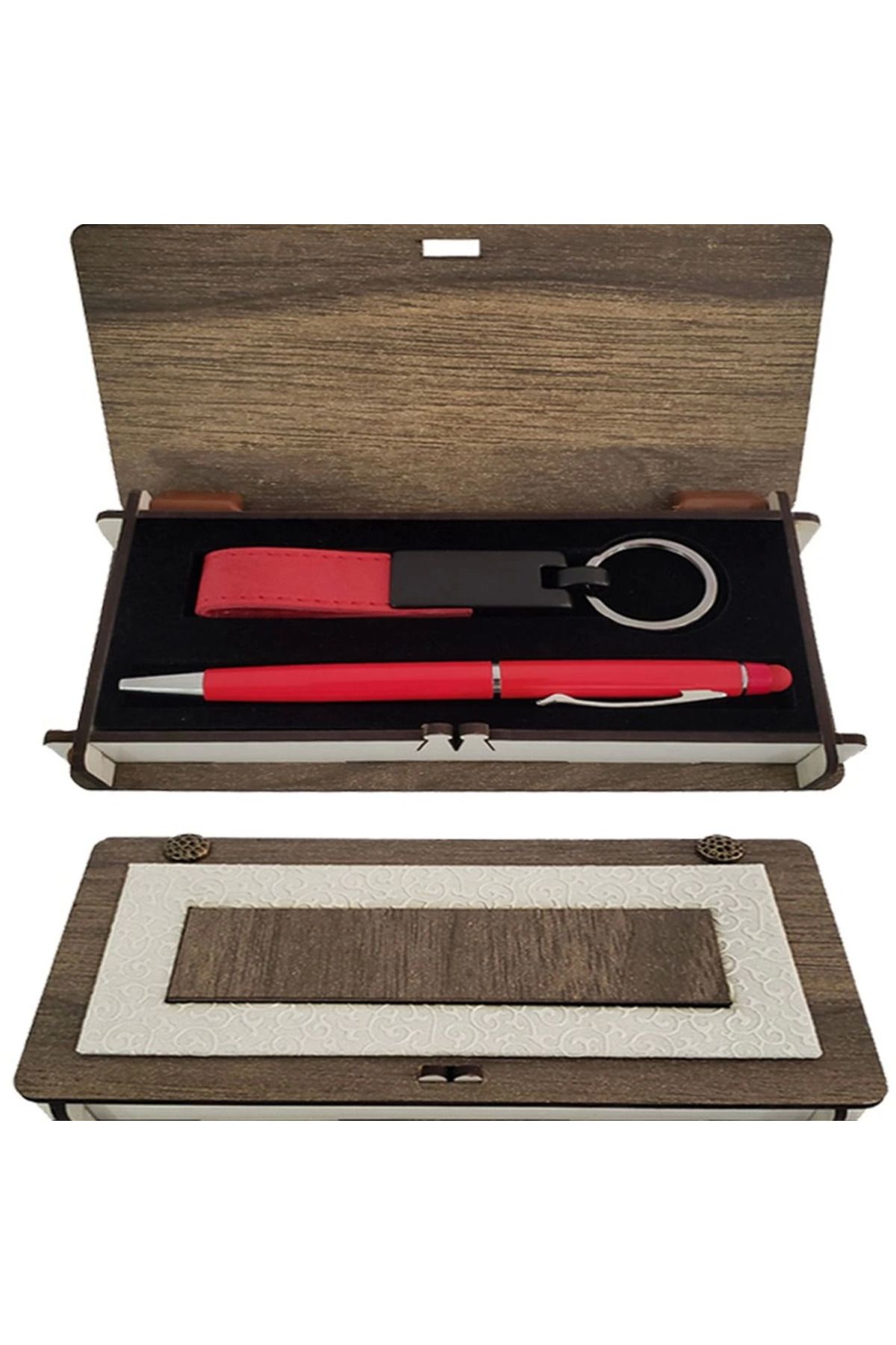 mycarmella Ahşap Kutulu Kırmızı Anahtarlık Ve Kalem Set - VHT1555-4624