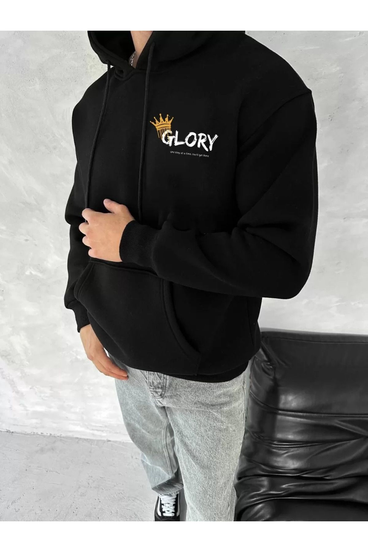 SA Alişveriş Dünyam Kışlık Üç İplik Kapüşonlu SweatShirt - Siyah