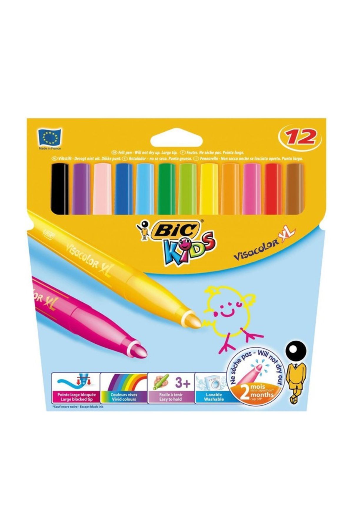 Bic Visa Yıkanabilir Jumbo Keçeli Boya Kalemi 12'li 829007