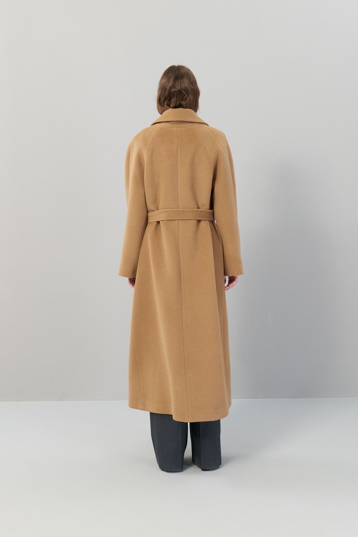 Roman-Tan Midi Length 100% Wool Coat - Tie Waist K 2519003 _022 2