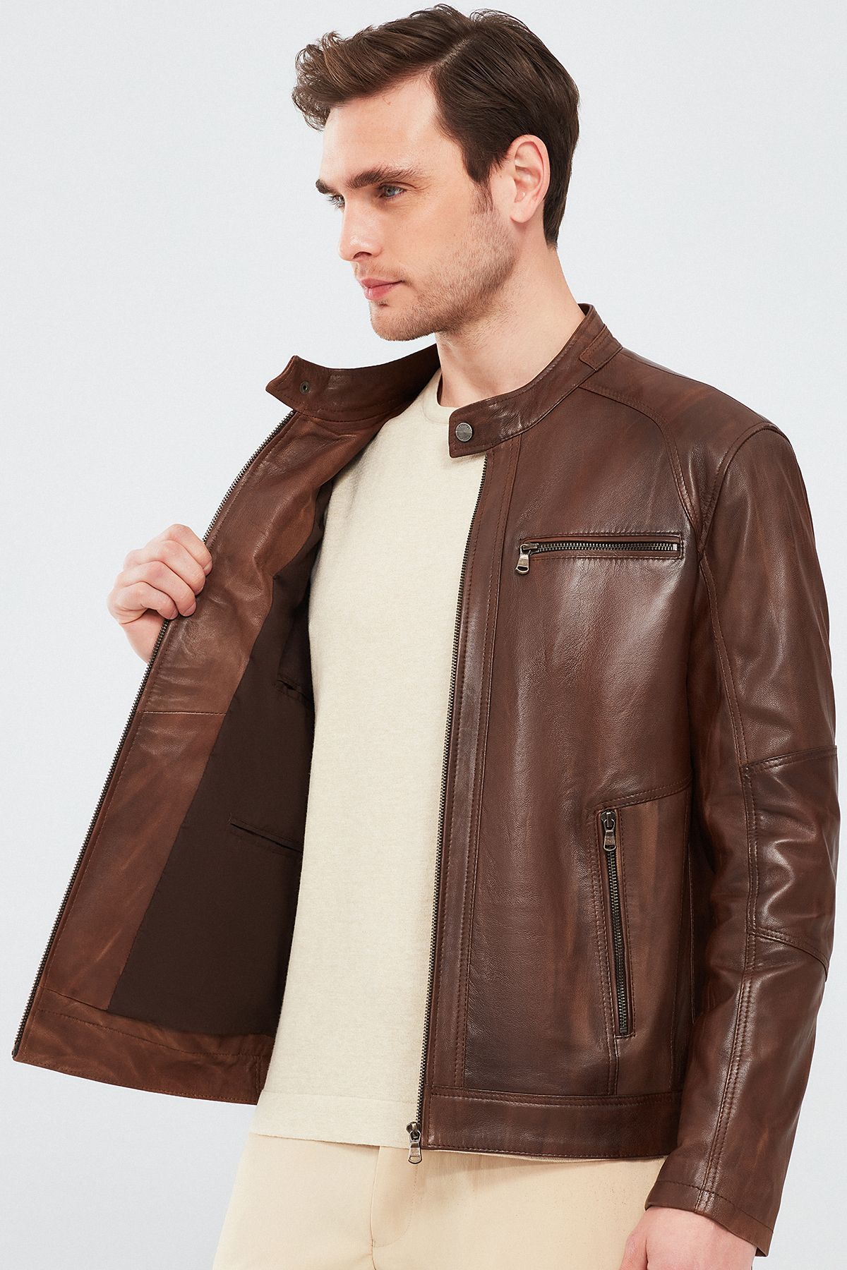 Derimod-Alanzo Men's Leather Coat Brown - 23wge6330nc 7