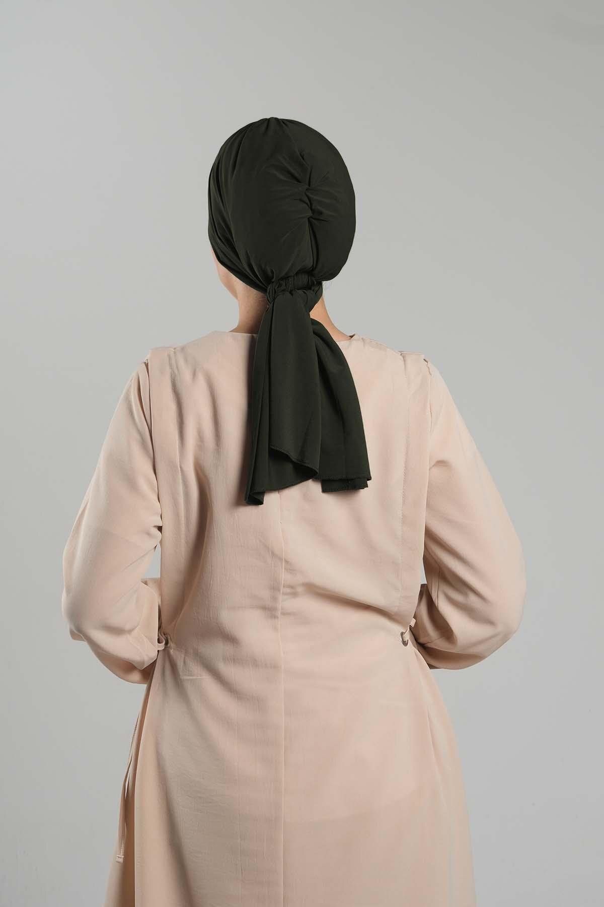 HÜRREM BONE-Practical Khaki Hijab Bonnet - Snap-On, Cut-Out Fiber, Simple Design 2111_09 3