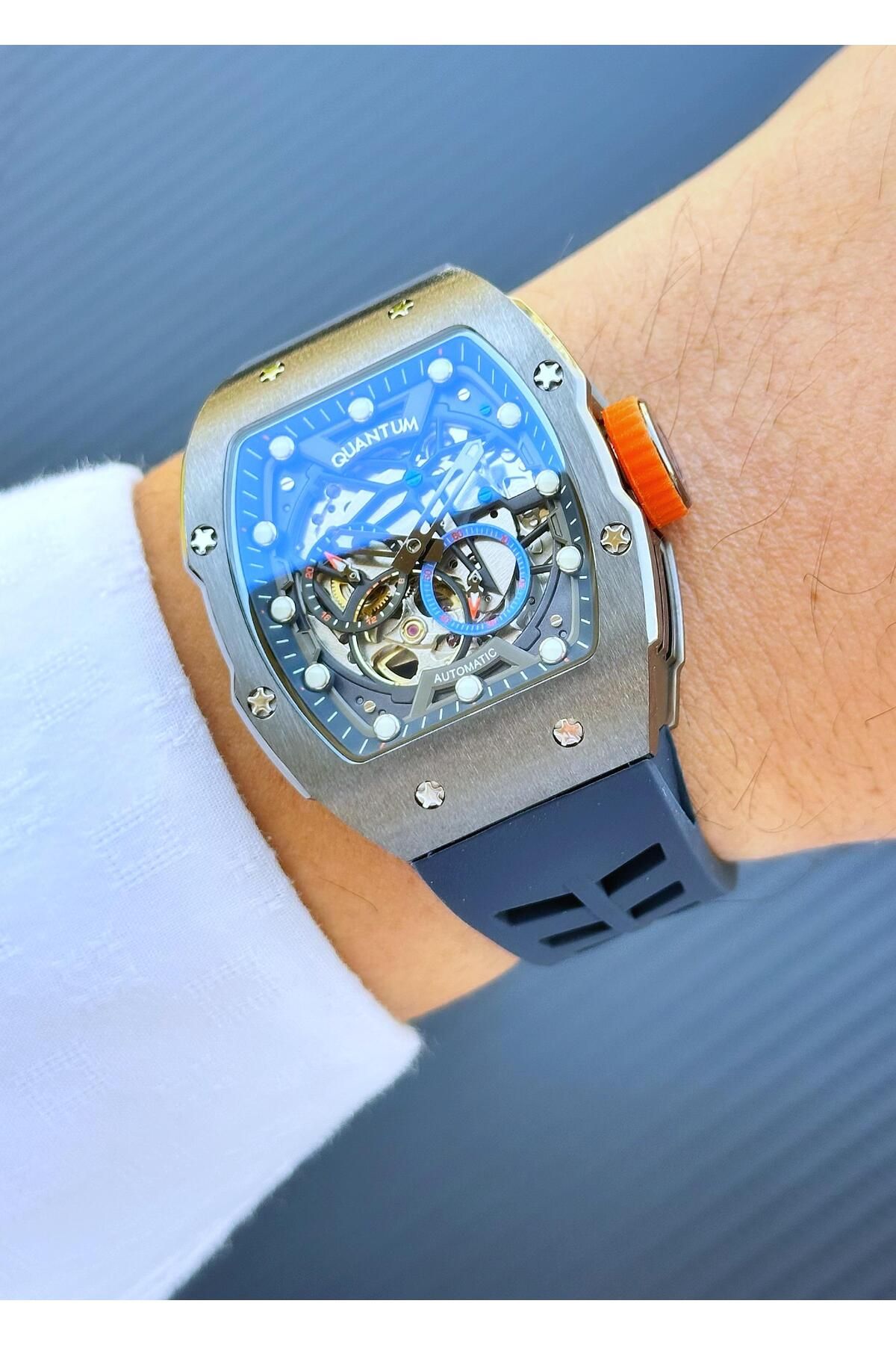 Quantum-Qmg1098.099 Automatic Mechanism Navy Blue Silicone Band Men Wrist Watch 2