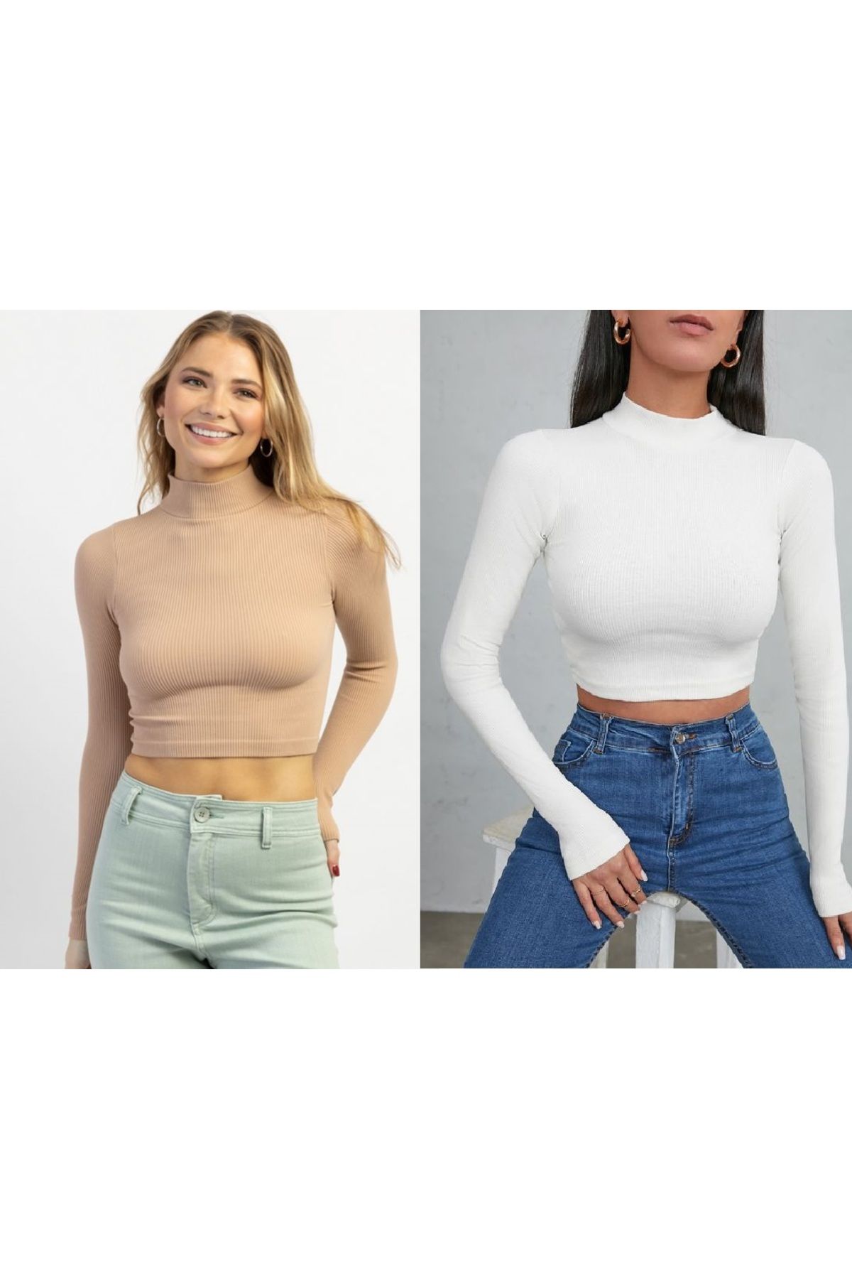 2 li ADET Kadın Siyah Fitilli Yarım Balıkçı Yaka Kaşkorse Crop Body bluz