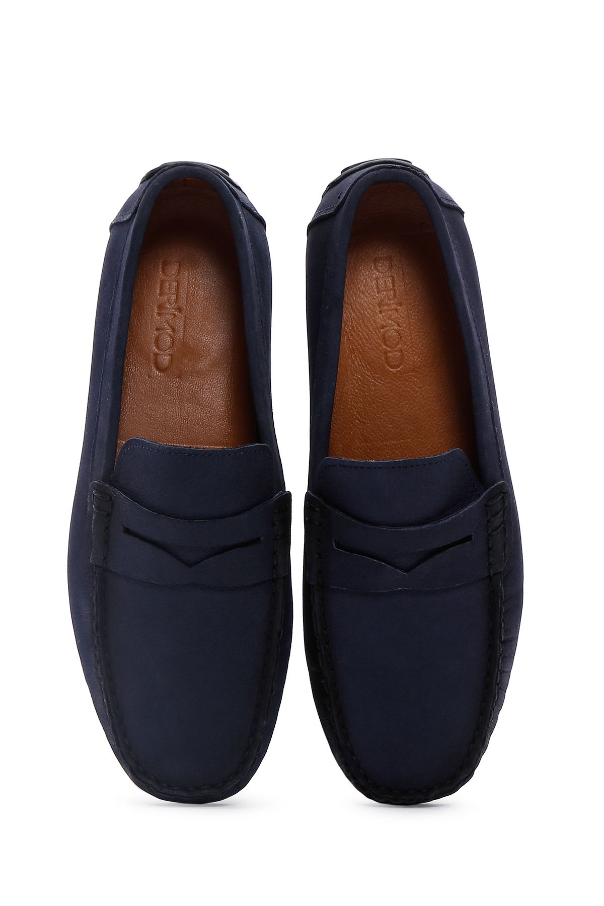 کفش مردانه loafer چرم نوبوک آبی از برند دریمود Derimod