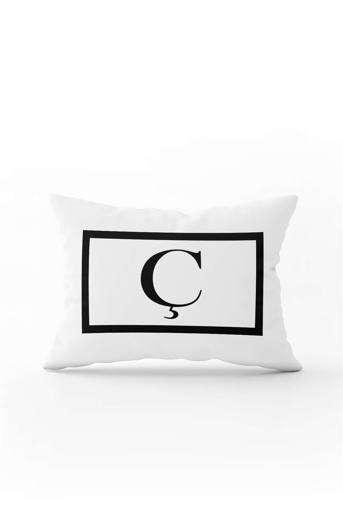 Cango Home Husă De Pernă Cu Litera Albă Neagră Imprimată Digital Pe Două Fețe Litera C - 35 x 50