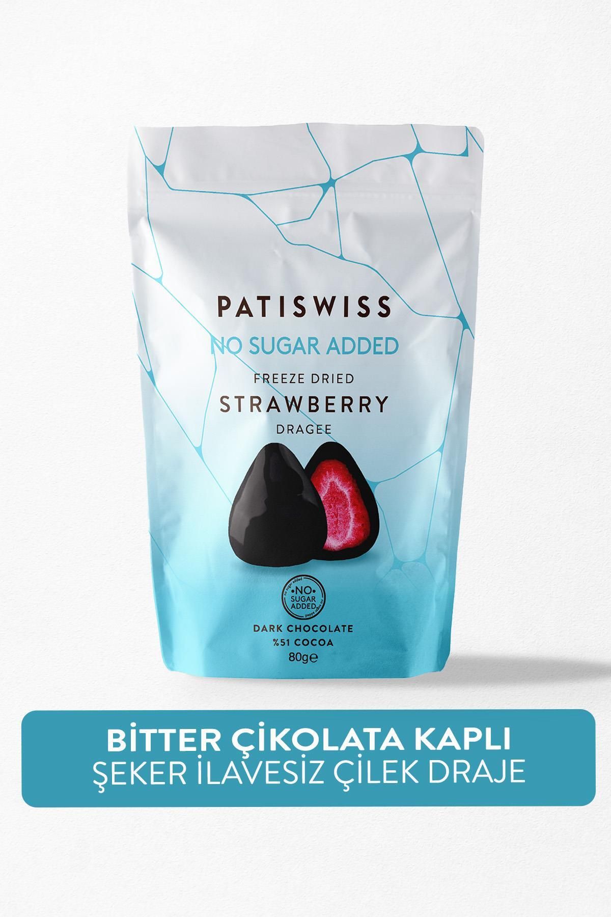 Patiswiss Şeker Ilavesiz Bitter Çikolatalı Çilek Draje 80g