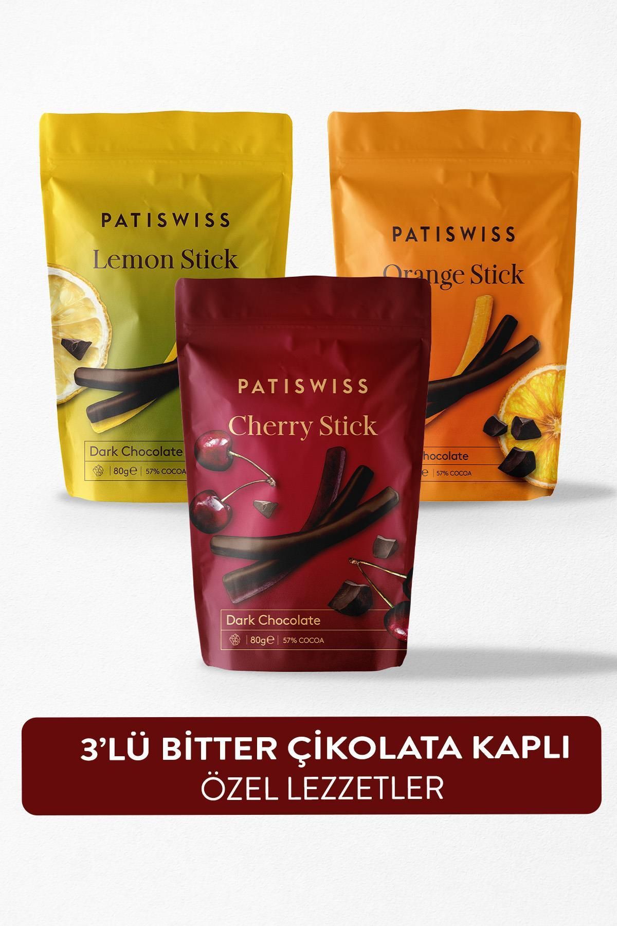 Patiswiss Bitter Çikolatalı Portakal, Limon Ve Vişne Çubukları Set 80g X 3 Adet