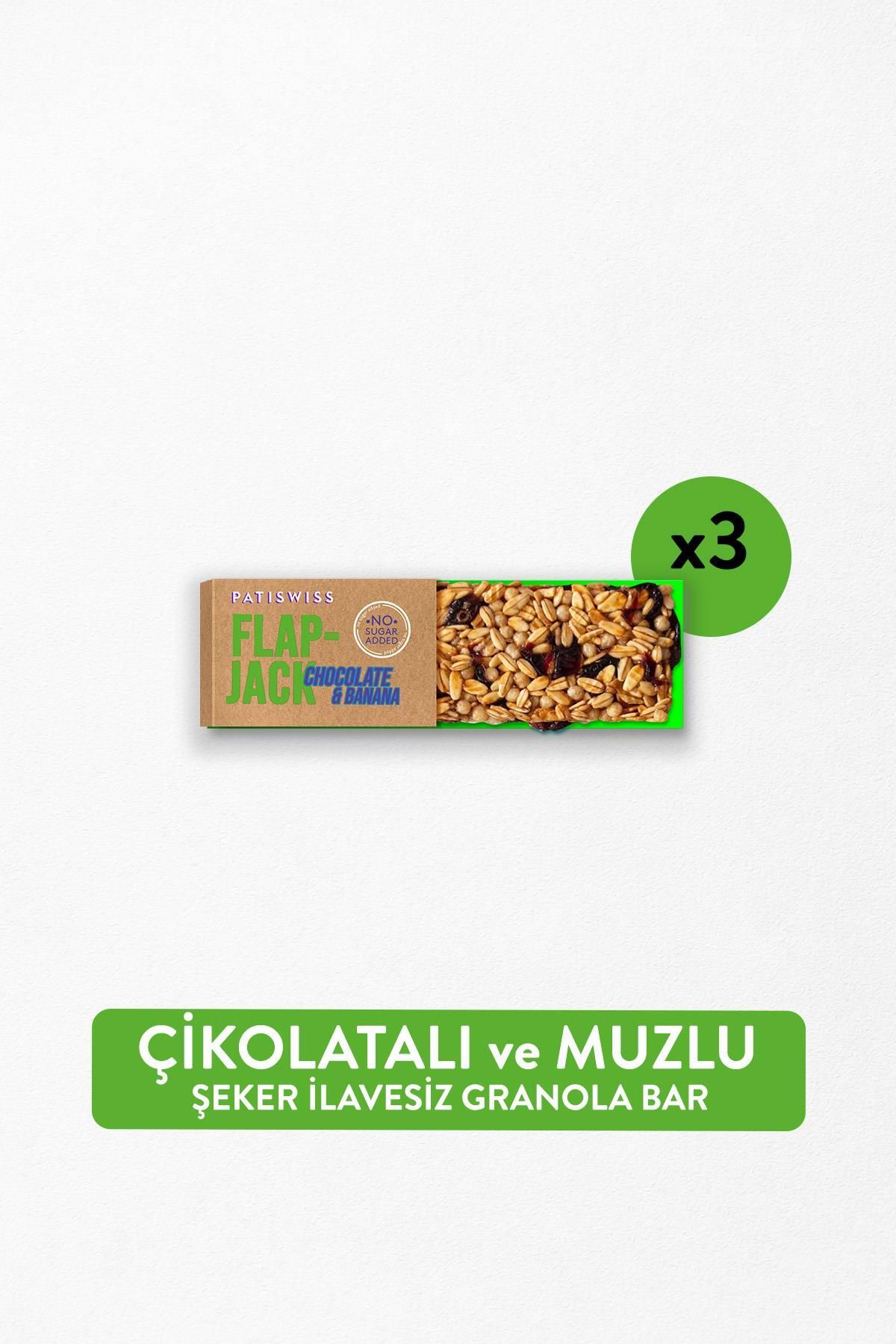 Patiswiss Şeker İlavesiz Çikolatalı ve Muzlu Granola Bar 60g x 3 Adet