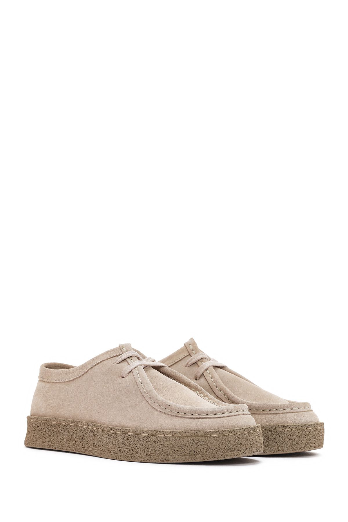 Derimod-Beige Suede Leather Women's Masculine Shoes - 24sfd420310 3