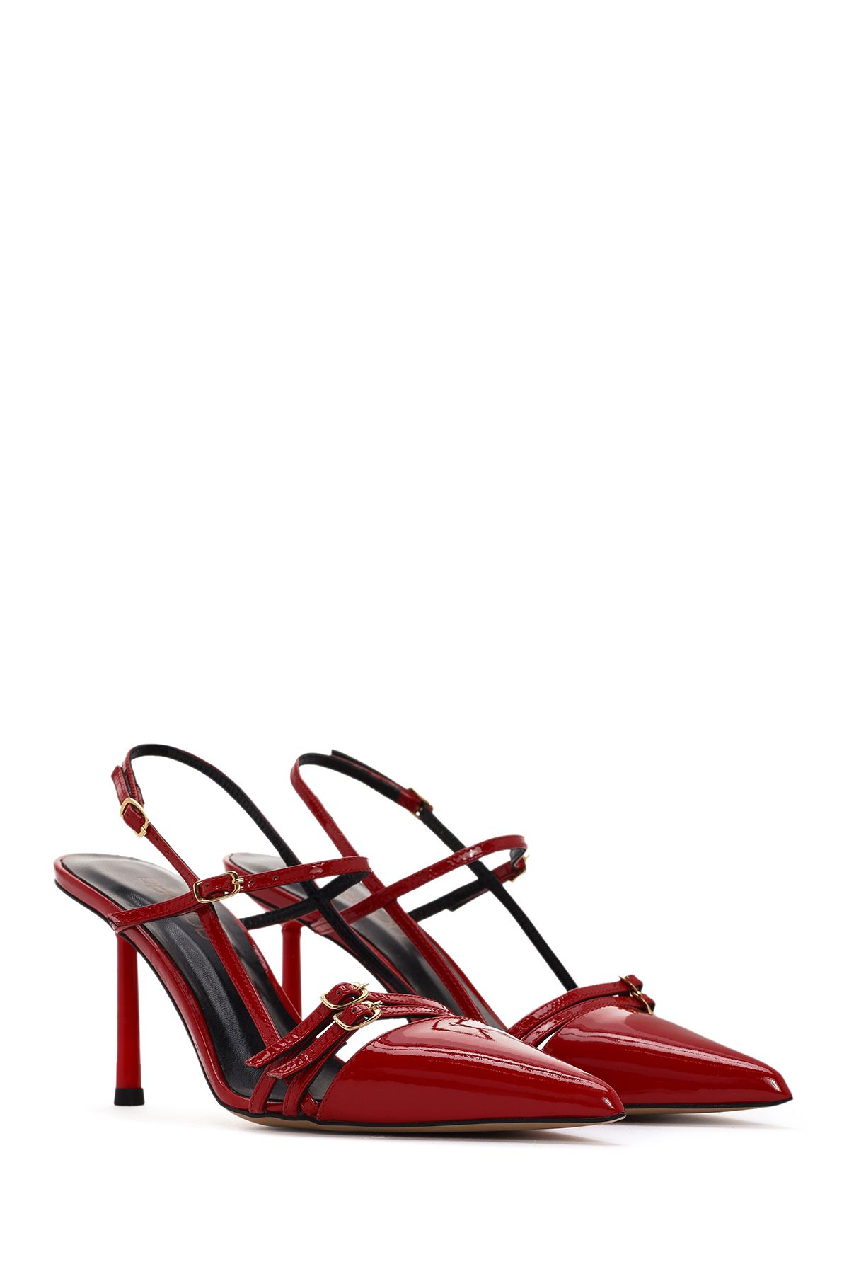 Derimod-Red Patent Leather Women's Shoes - Ankle Strap, Open Back Heels 24SFD100516 4