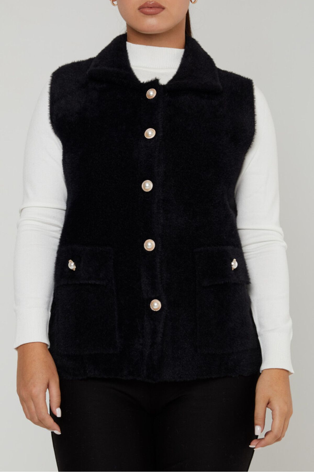 KAZEE-Pearl Button Angora Vest 1