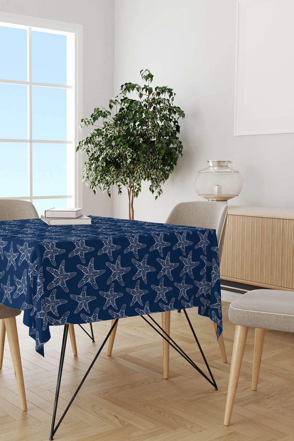 رومیزی سفید میز مارین با الگوی آبی CGH268 MS Cango Home