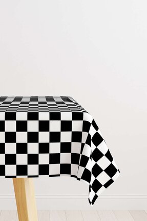 Cango Home Beyaz Siyah Kareli Dama Desenli Dijital Baskılı Masaörtüsü- Cgh104...