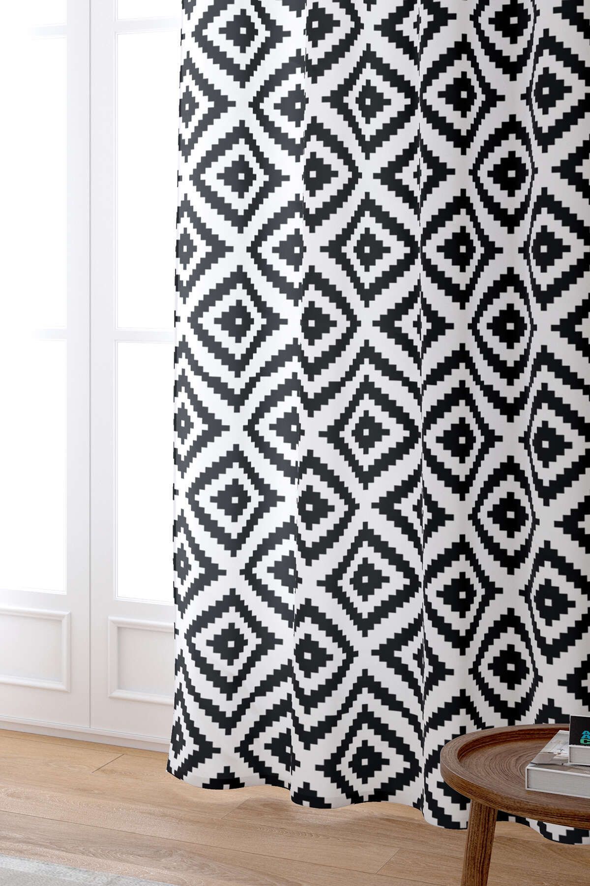پرده ضخیم (فون) سفید هندسی سیاه و چاپی دیجیتال مدرن OTHYK556 PRIN Cango Home