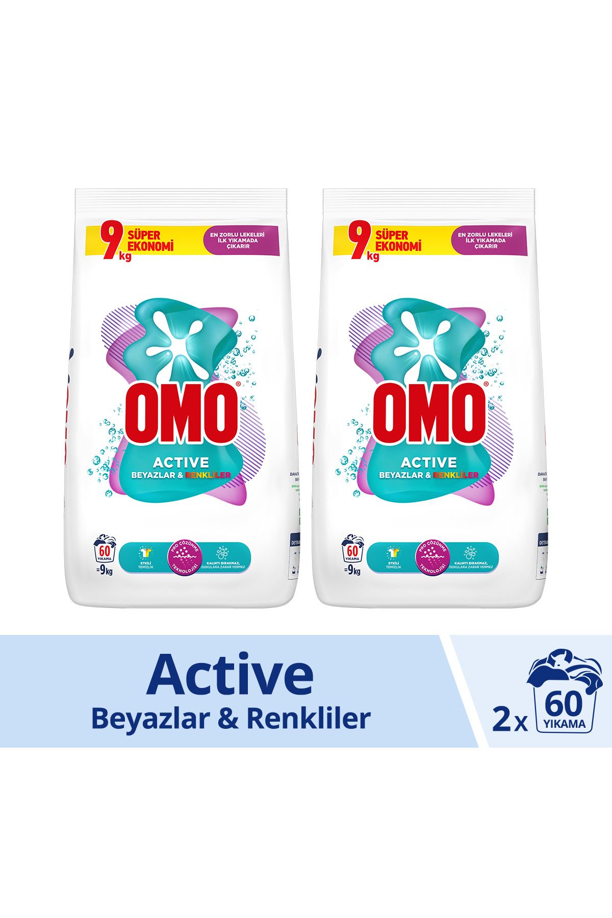 Omo Active Toz Çamaşır Deterjanı Beyazlar Ve Renkliler 9 Kg X2