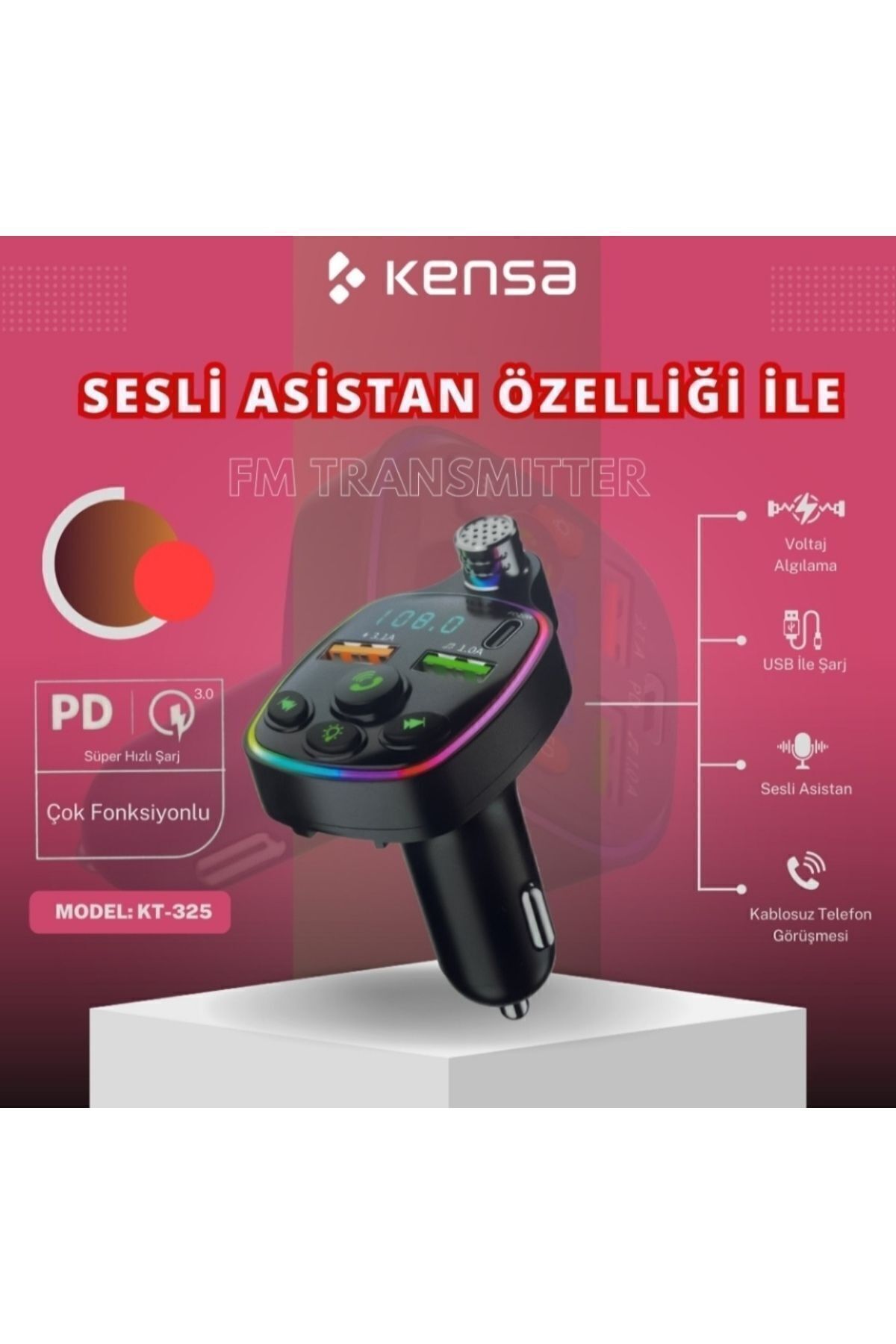 Kensa Araç Fm Radyo Transmitter Çakmaklık Yeni Nesil Ultra Dayanıklı Kt-326