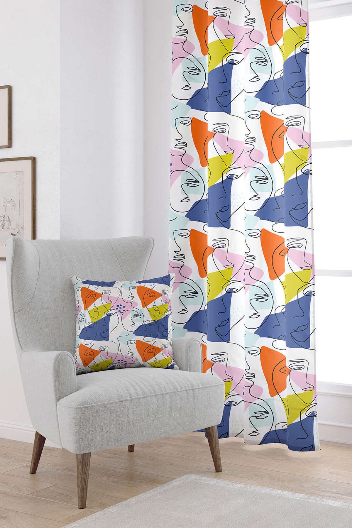 Cango Home-White Multicolored Modern Silhouette Patterned Digital Printed Curtain Cgh1097-pr 1