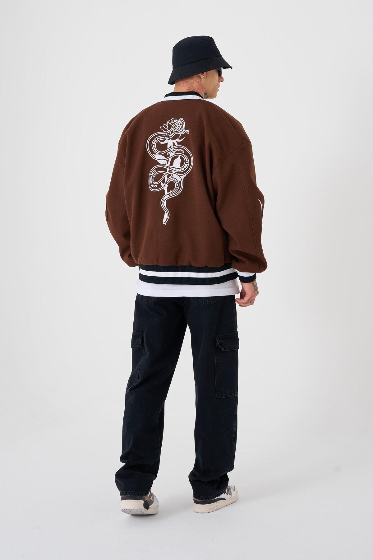 Erkek Snake Oversize Kahve Bomber Ceket - 5