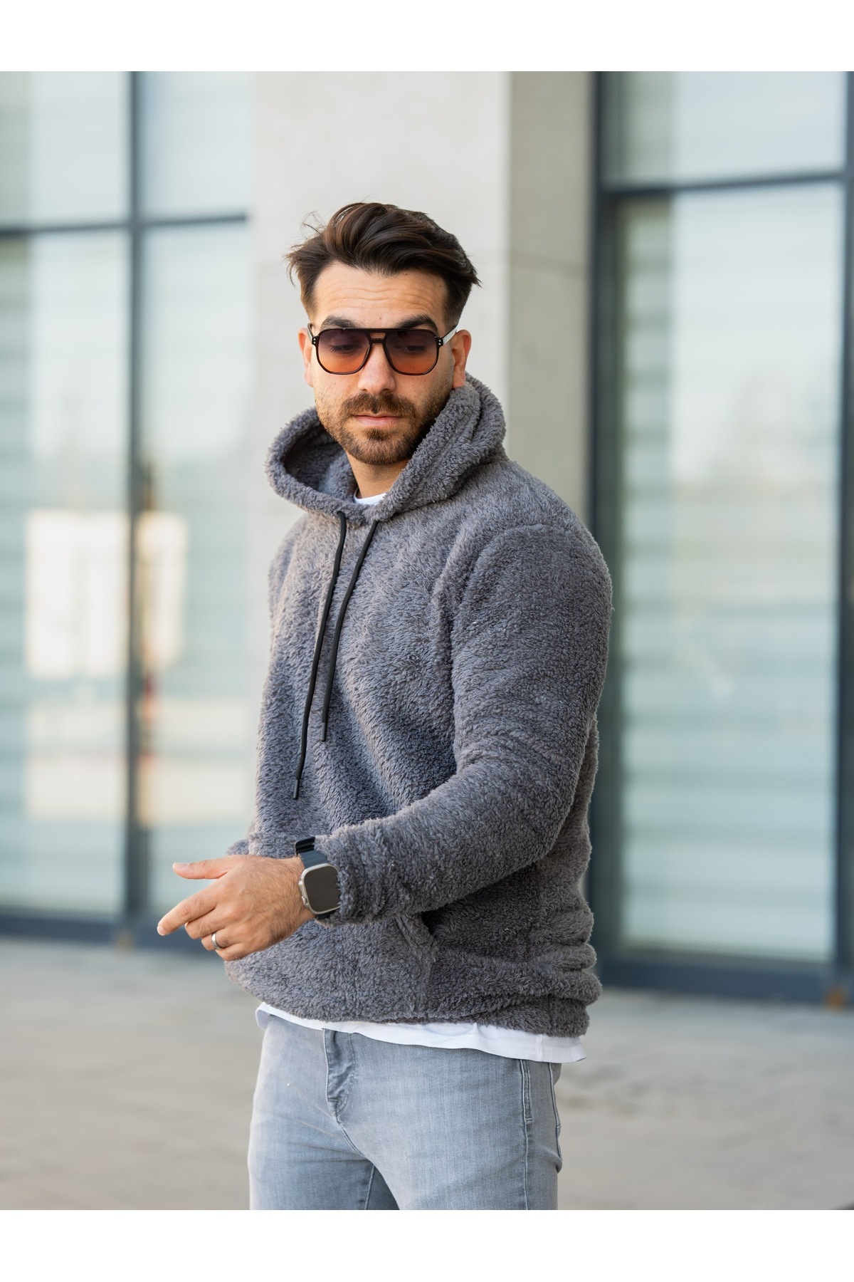 Kanguru Cepli Kapüşonlu Peluş Sweatshirt — رنگارنگ kngceppelus — تصویر 4 از 7