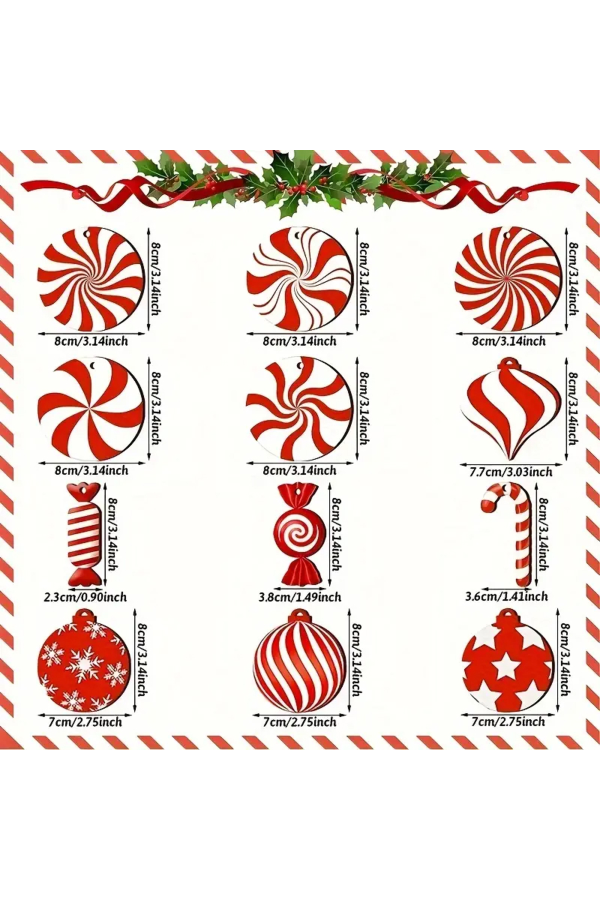 12 Li Ahşap Yılbaşı Süsleri Şeker Kamışlı Yılbaşı Noel Süsleri 2