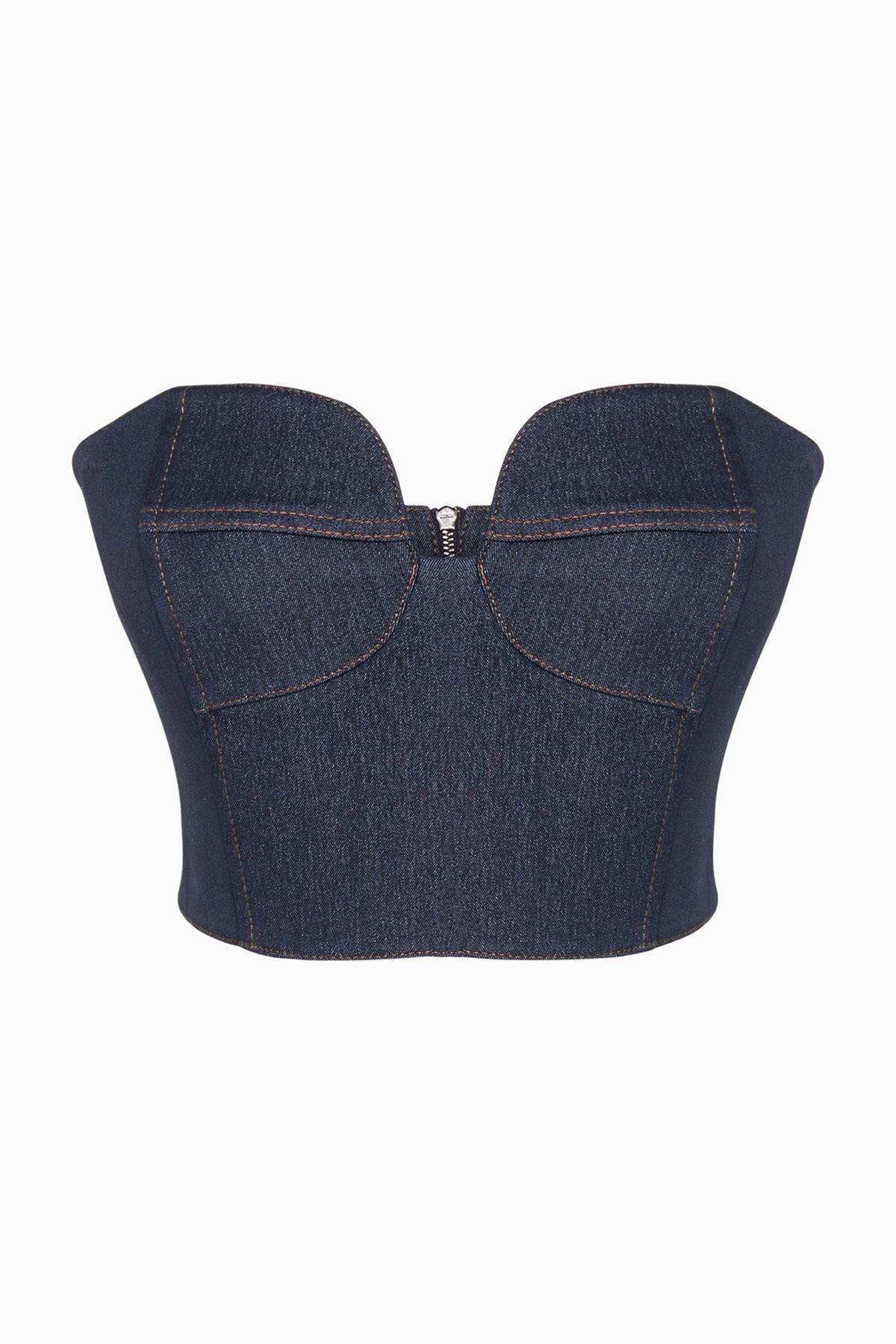 rue.-Heart Collar Navy Blue Denim Bustier 7