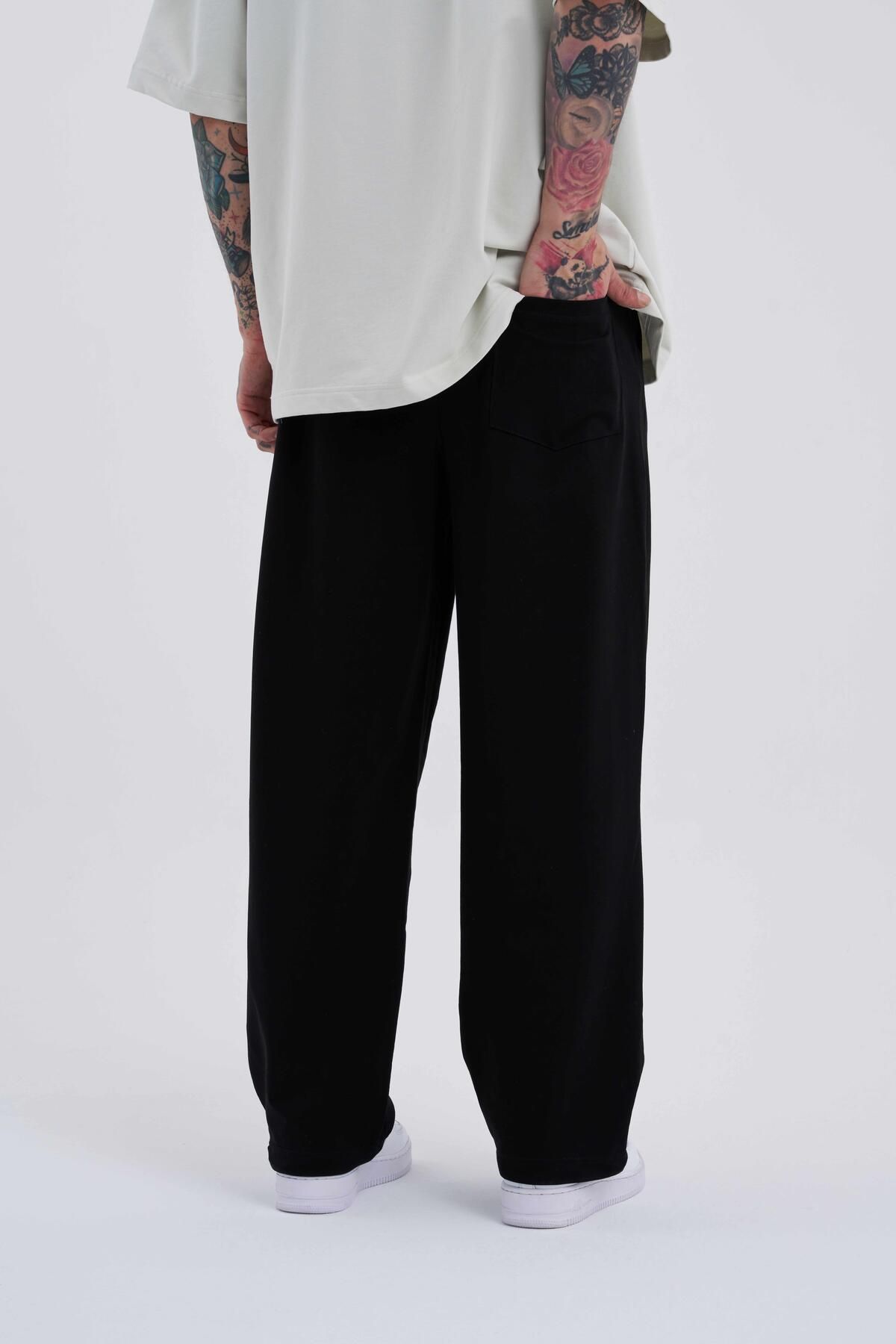 Erkek Basic Oversize Baggy Siyah Eşofman Altı - 3