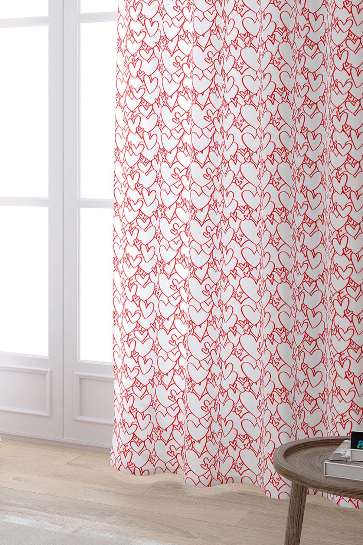 Cango Home-White Red Heart Patterned Digital Printed Curtain Cgh1037-pr 2