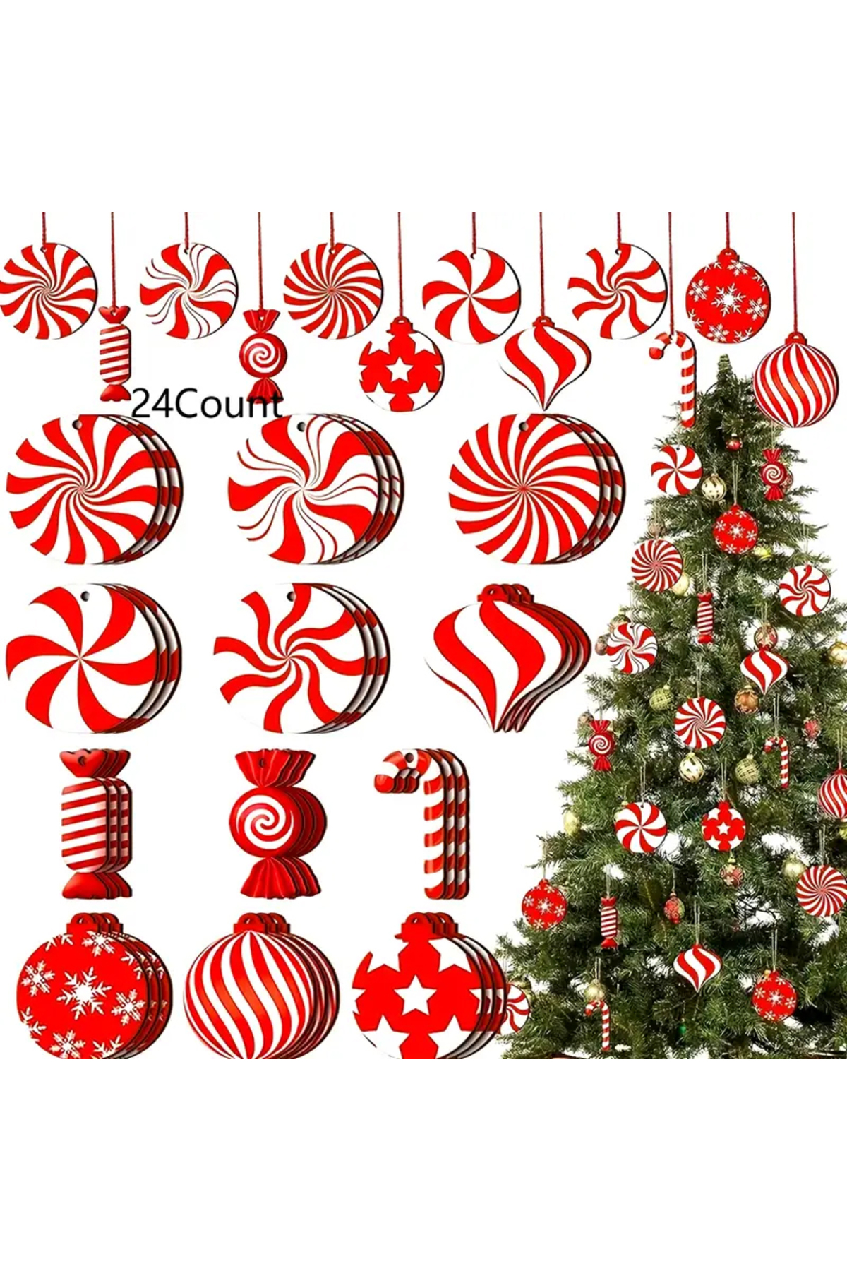 12 Li Ahşap Yılbaşı Süsleri Şeker Kamışlı Yılbaşı Noel Süsleri