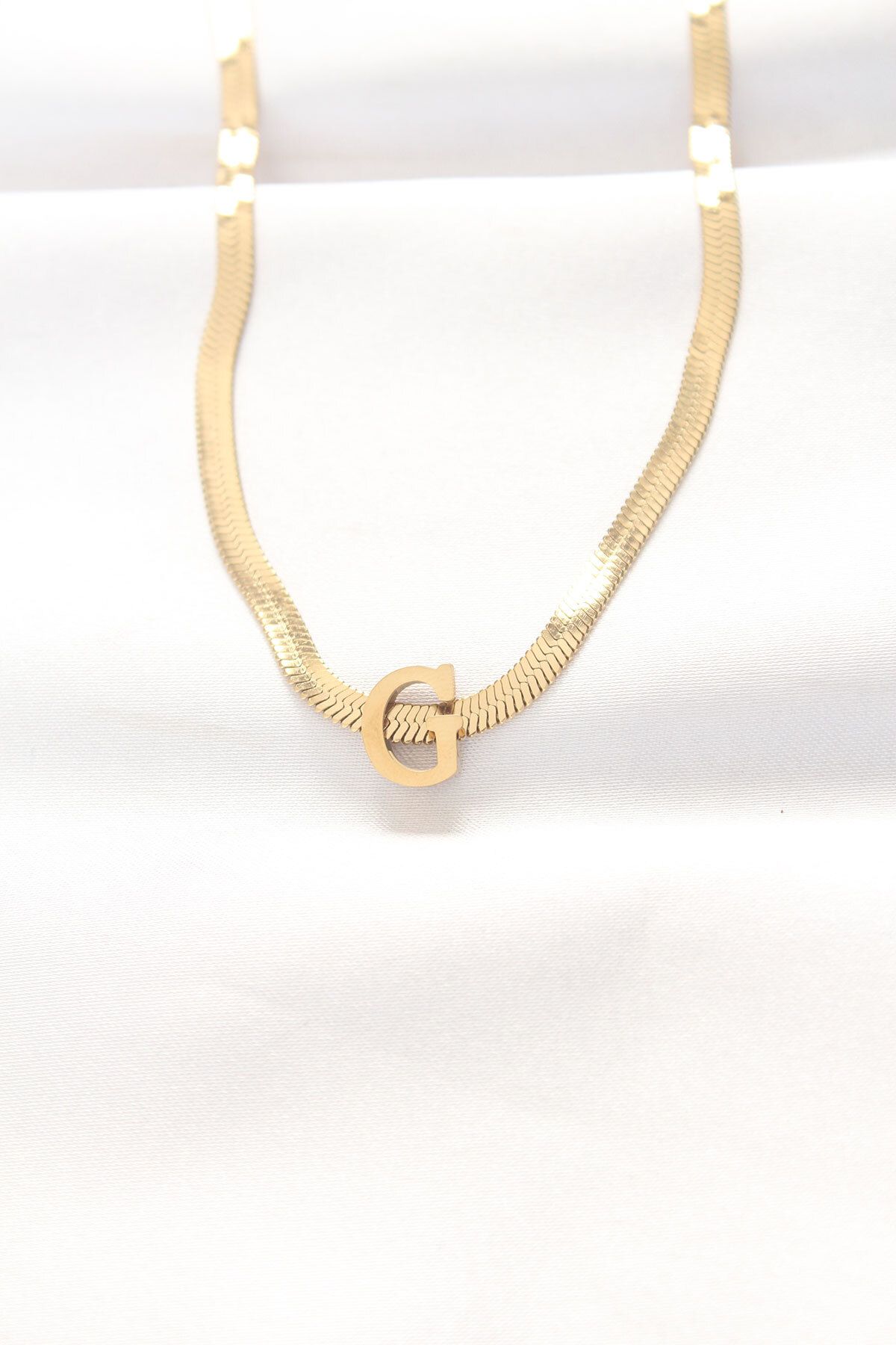 Mu Art Ahşap 316L Çelik G Harfli Gold Renk İtalyan Zincirli Kolye