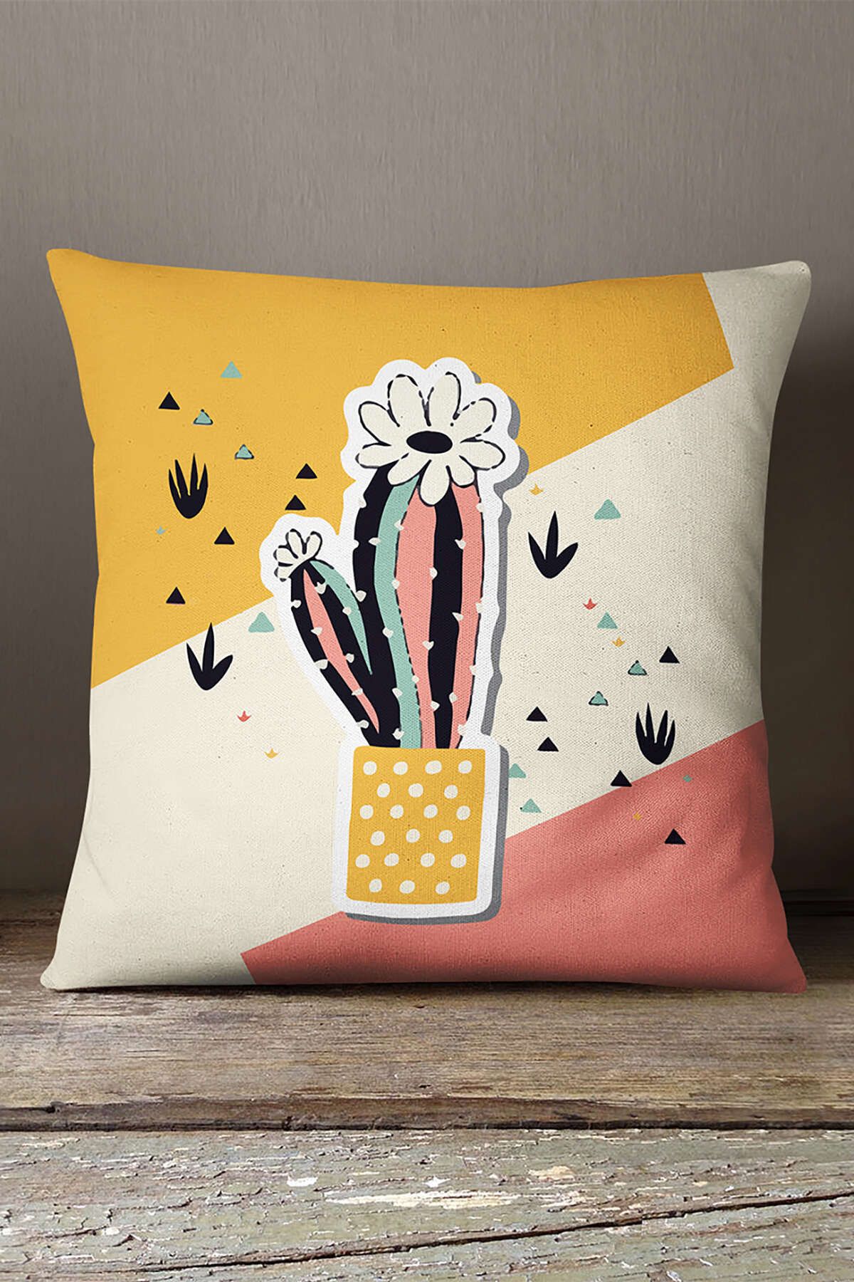 INSENSE HOME Catifea Babyface Portocaliu Roz Decorativ Cactus Model Imprimat Husa De Perna Cgh736 - 43 x 43