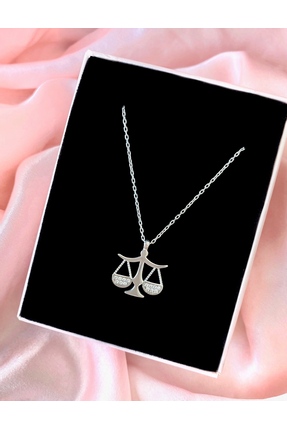 Alaja Silver Terazi Sembolü Beyaz Taşlı Gümüş Rengi Parlak Tasarım 925 Ayar G...