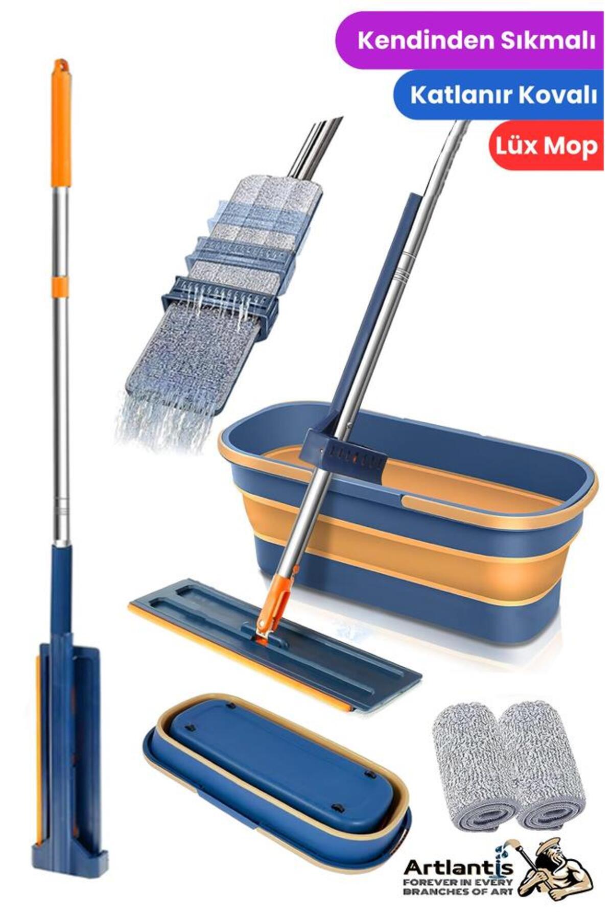 Artlantis Kendinden Sıkmalı Mop ve Tekerlekli Katlanabilir Kova Seti 1 Adet Yedek Mop Hediyeli Lüks Mop Seti S