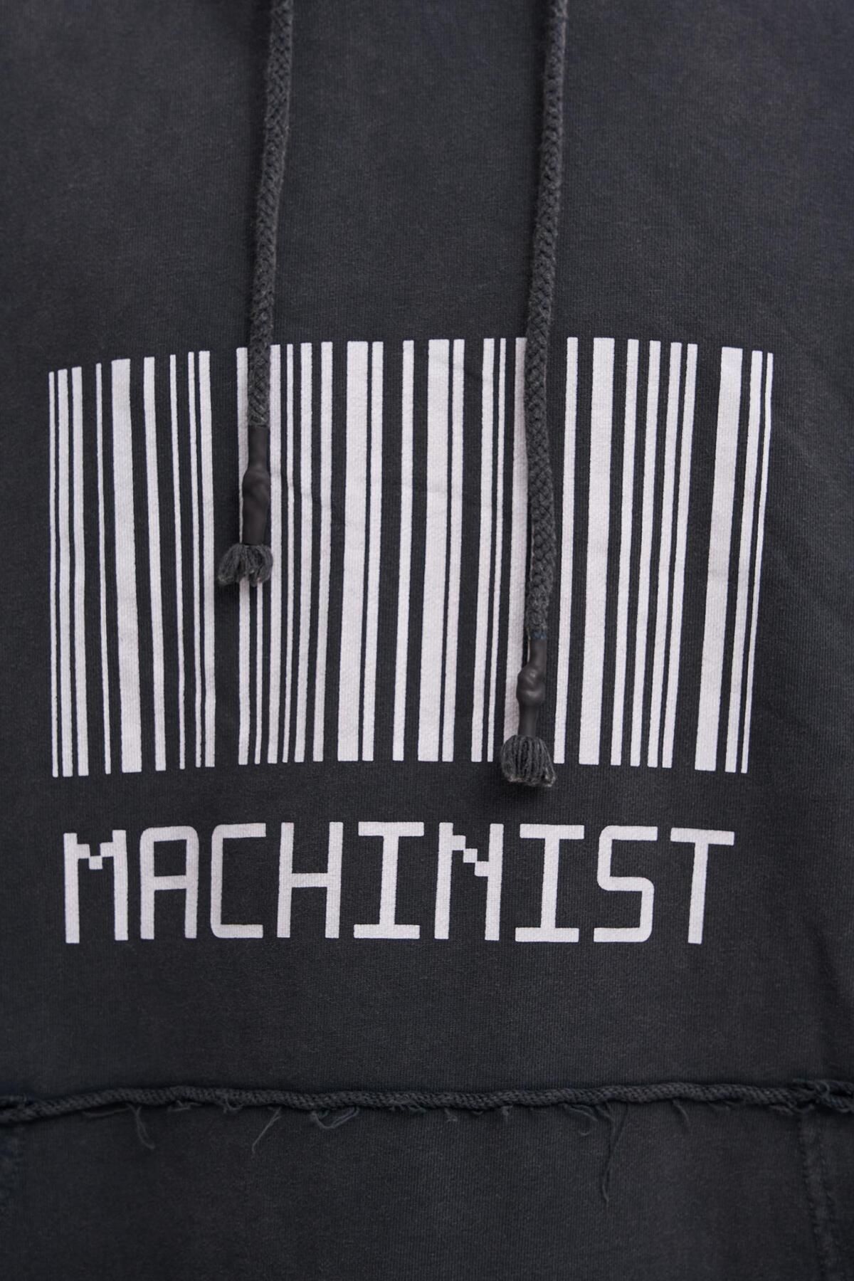 Machinist-Men's Washed Barcode Printed Hooded Oversize Black Sweatshirt 3