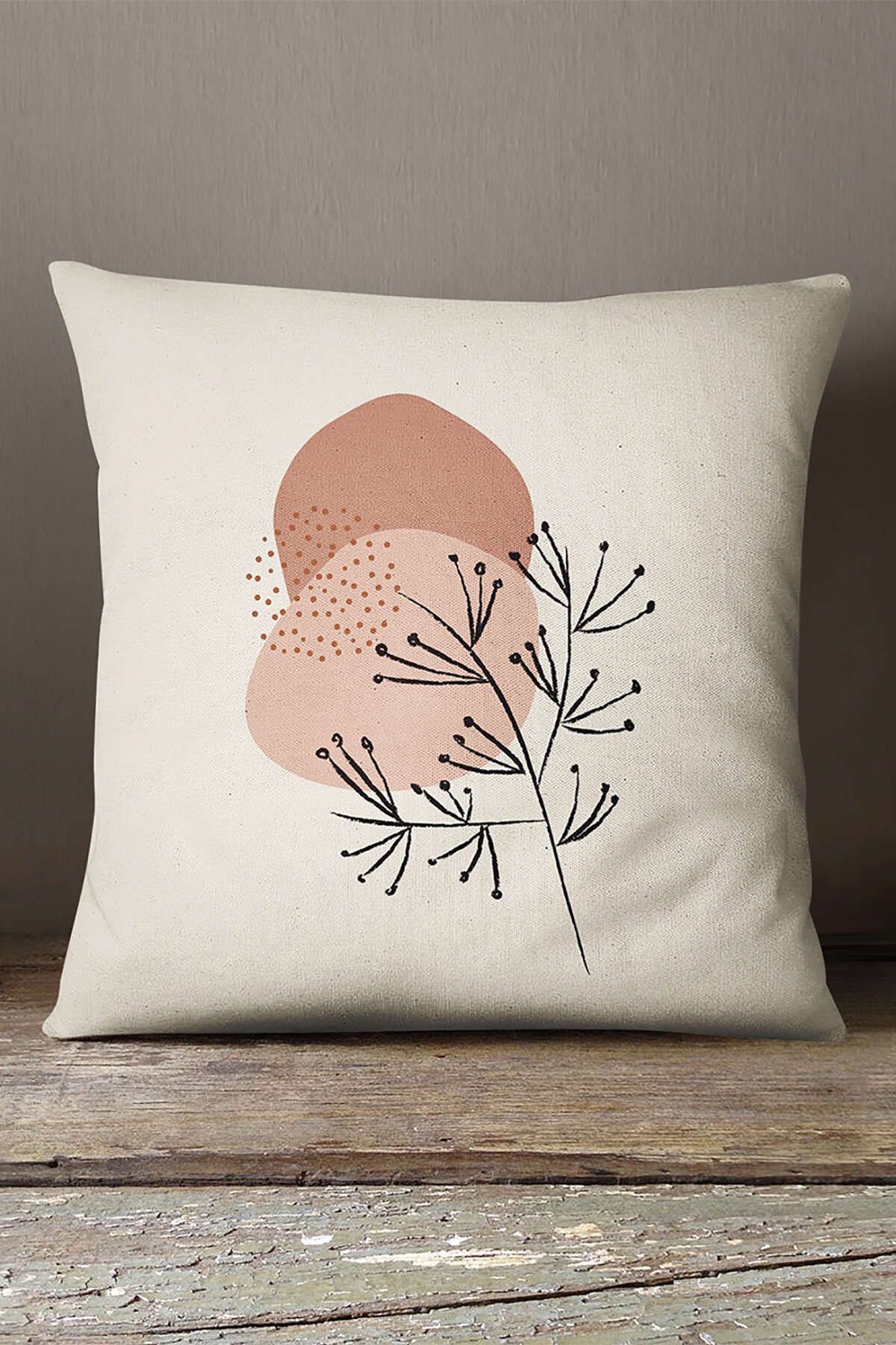 INSENSE HOME Catifea Babyface Roz Crem Modern Abstract Floral Decorativ Kırent Case - Cgh276 - 43 x 43