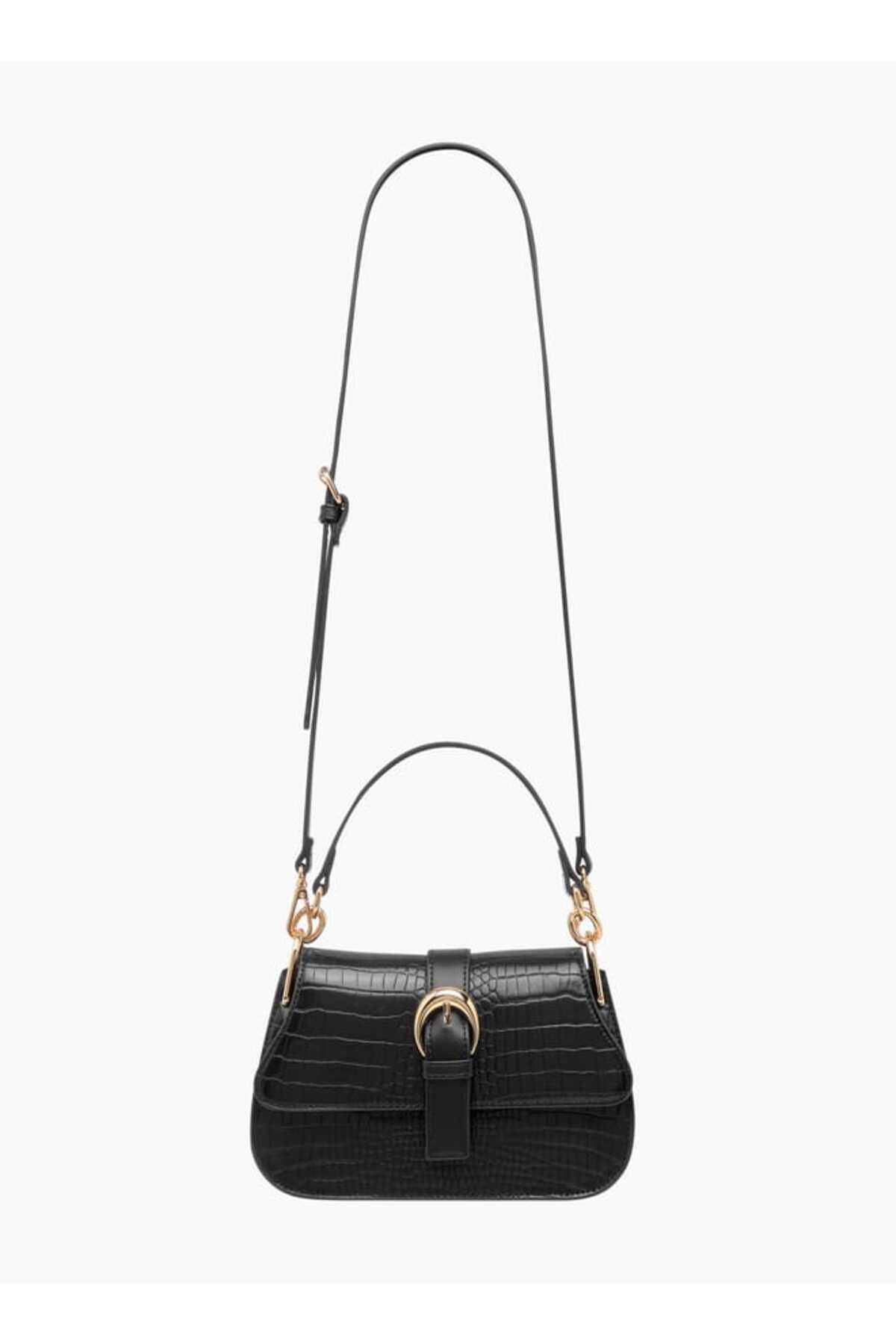 Celeste-Animal Textured Satchel Bag with Detachable Strap and Flap Closure 2