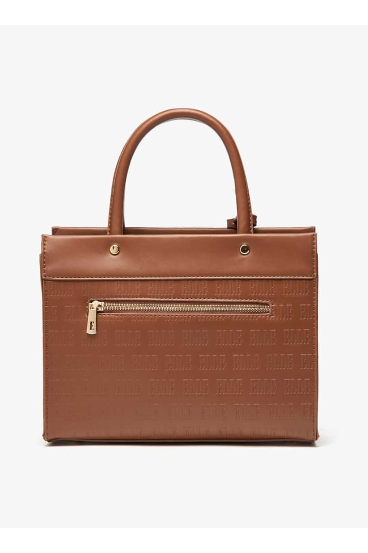 ELLE-Monogram Embossed Tote Bag with Top Handles and Zip Closure 4