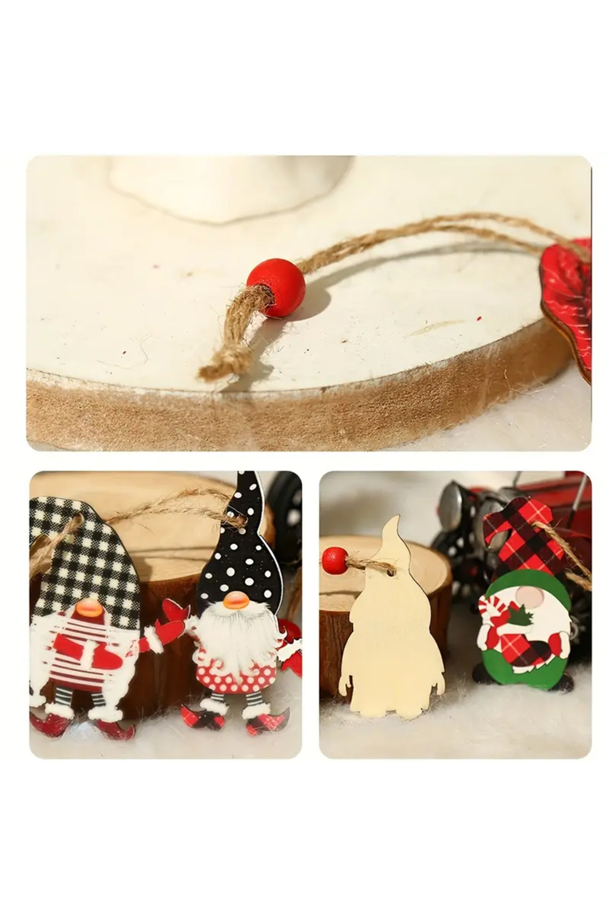 Ahşap 12 Li Noel Gnome Süsleri Yılbaşı Süsleri Noel Ağacı Çam Ağacı Süsleri 3