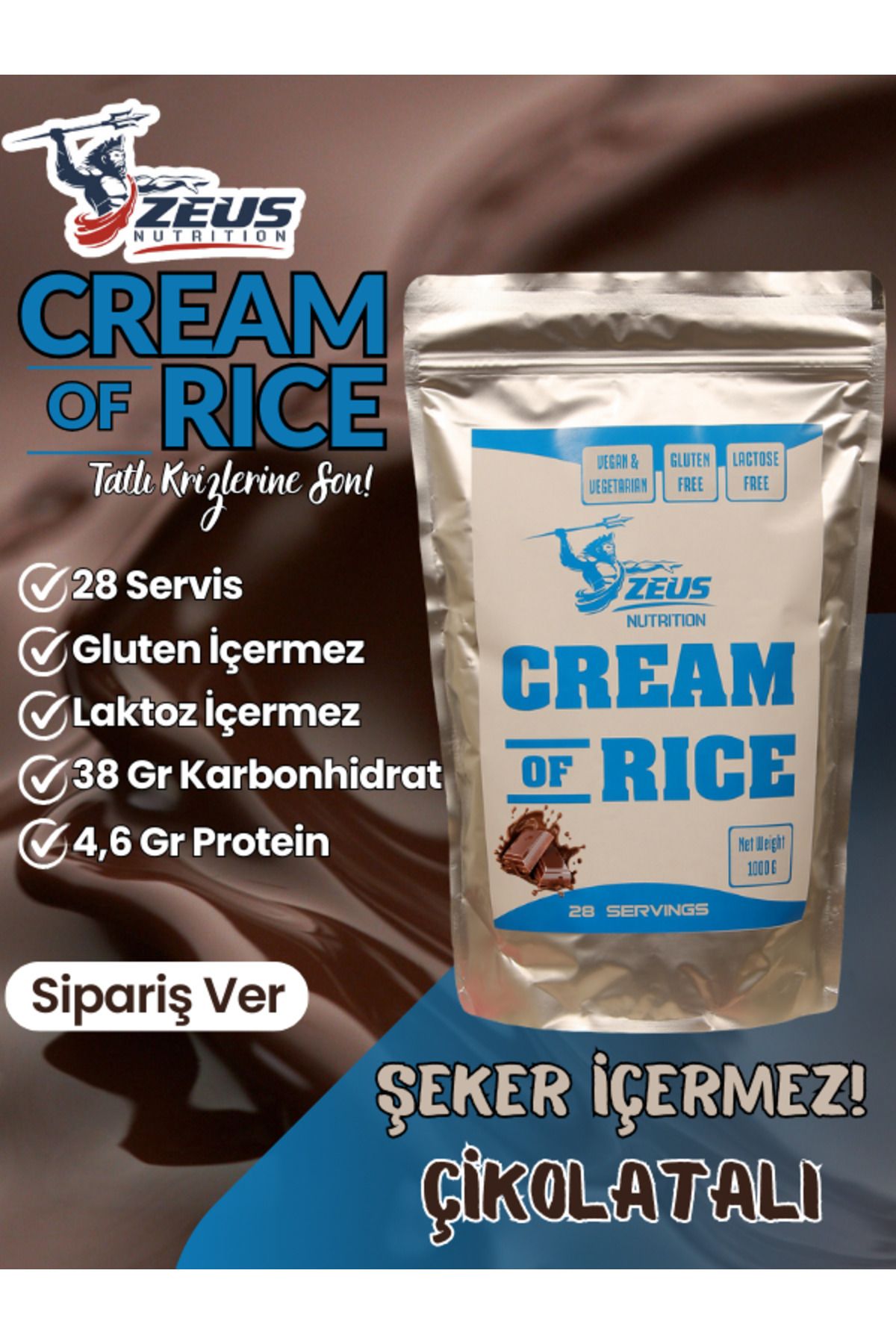 Zeus Nutrition Cream of Rice Pirinç Kreması 1000 Gr Çikolata Aromalı