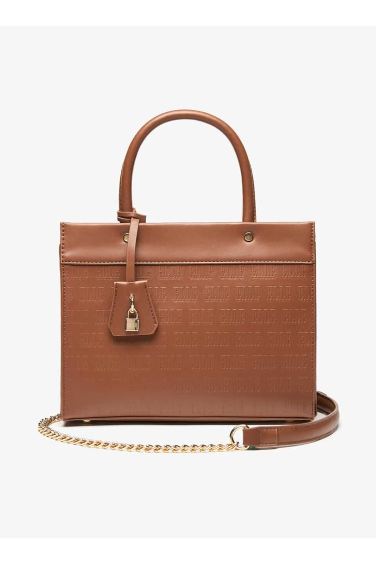 ELLE-Monogram Embossed Tote Bag with Top Handles and Zip Closure 1